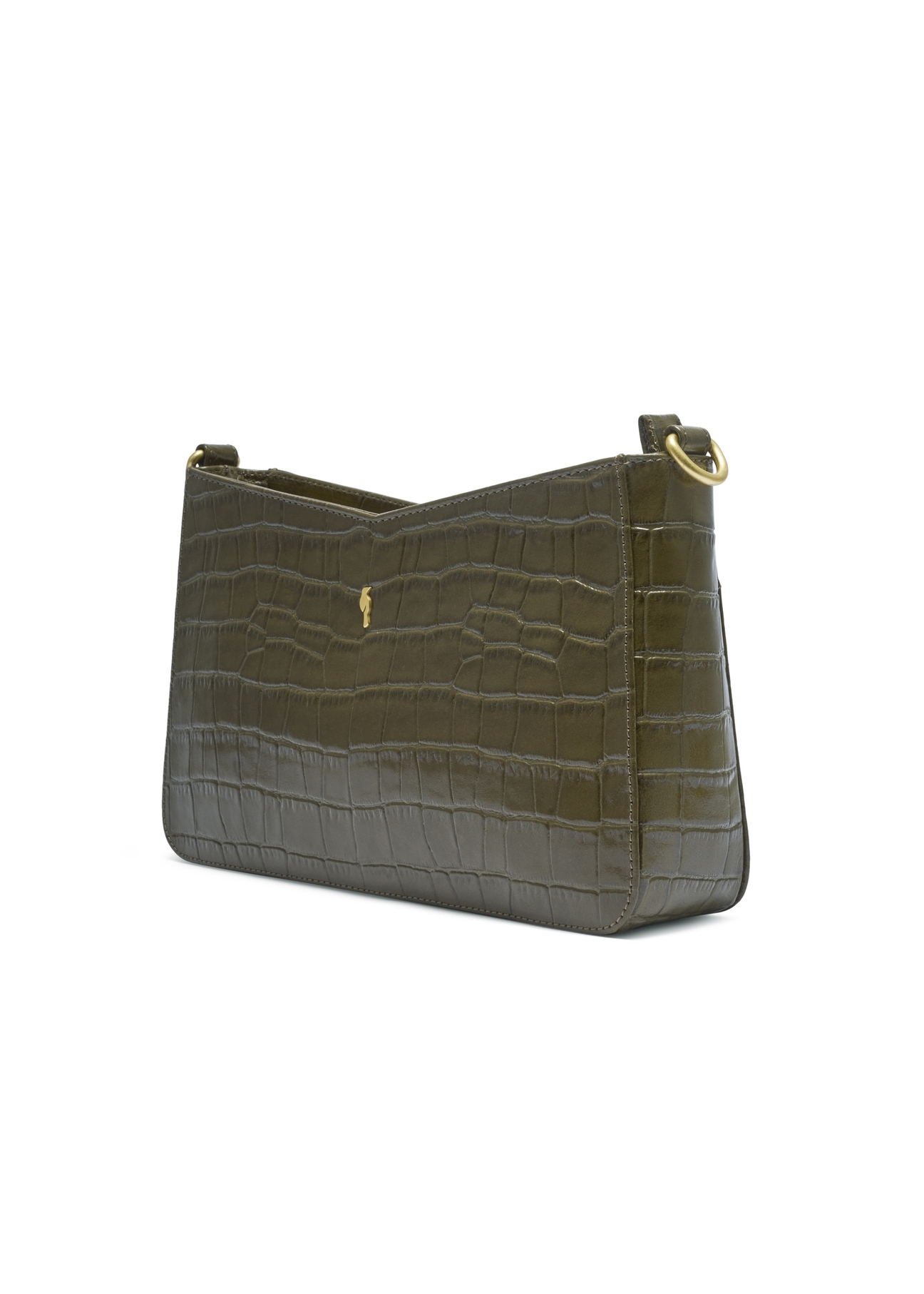 Skórzana khaki torebka croco TORES-1326-8D(Z26), widok produktu skosem na jasnym tle.