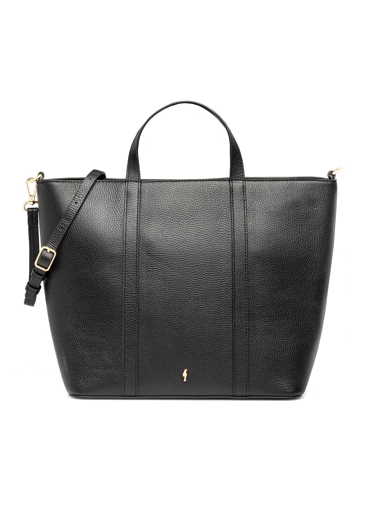 Czarna skórzana torebka shopper TORES-1272-9I(W26), widok produktu z przodu na białym tle.