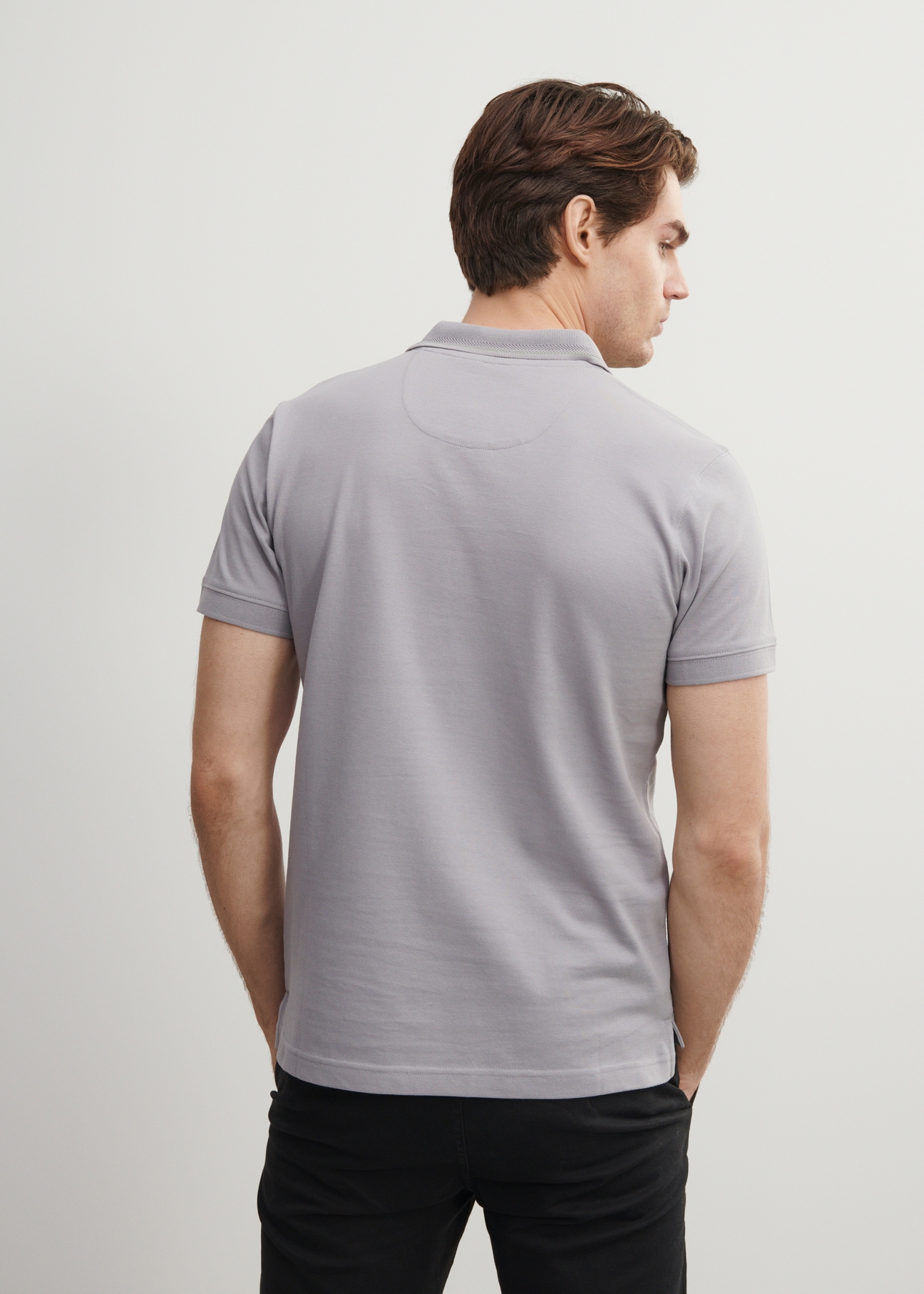 Szara koszulka polo z logo POLMT-0056-91(W23)-03