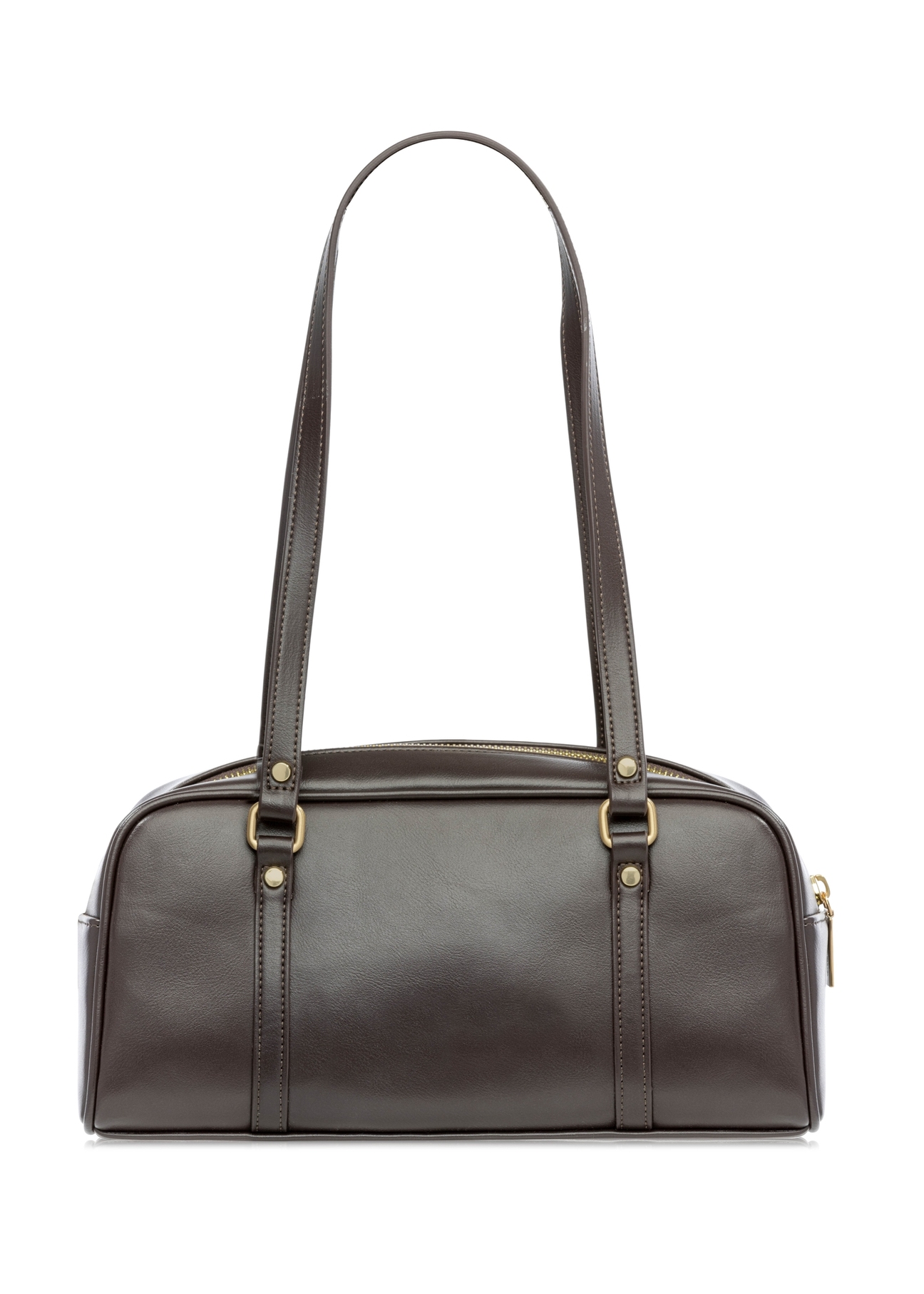 Ciemnobrązowa torebka na ramię TOREC-1233-1I(W26), widok produktu z tyłu na białym tle.