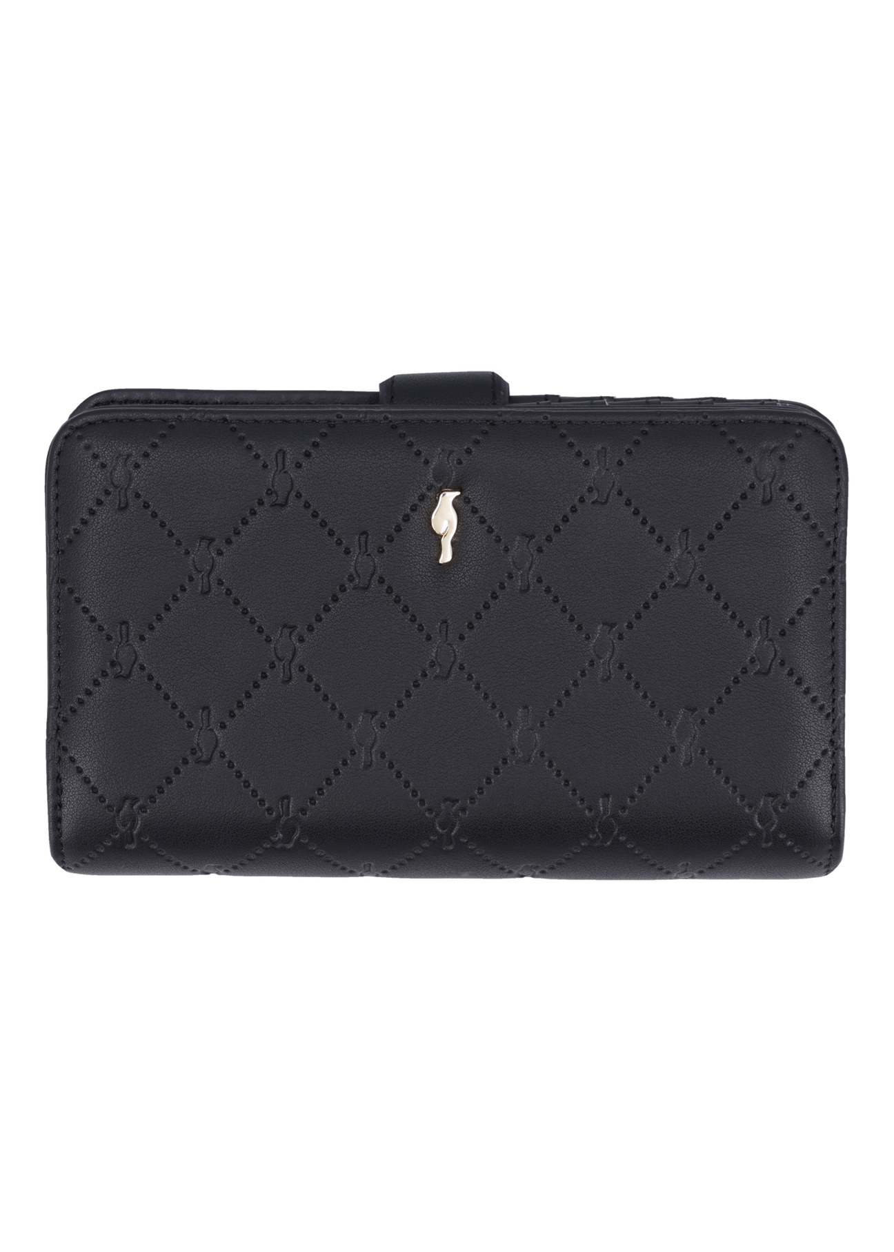 Czarny portfel damski z monogramem POREC-0391A-9P(Z26), widok produktu z przodu na białym tle.