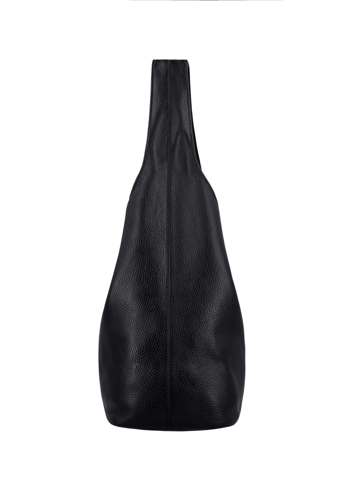 Czarna skórzana torebka shopper TORES-1372-9I(Z26) - widok produktu z boku, na białym tle. 