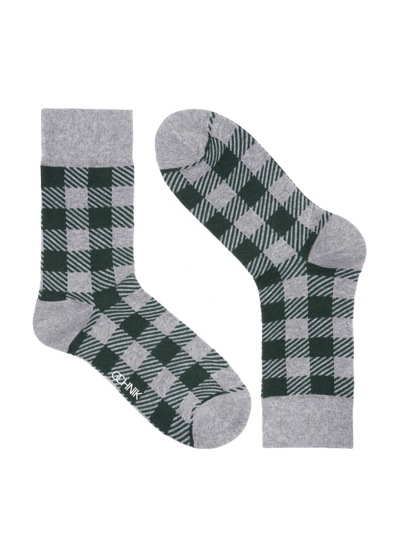 Szaro-zielone skarpety męskie w kratkę SKAMT-0180-66(Z23)-01