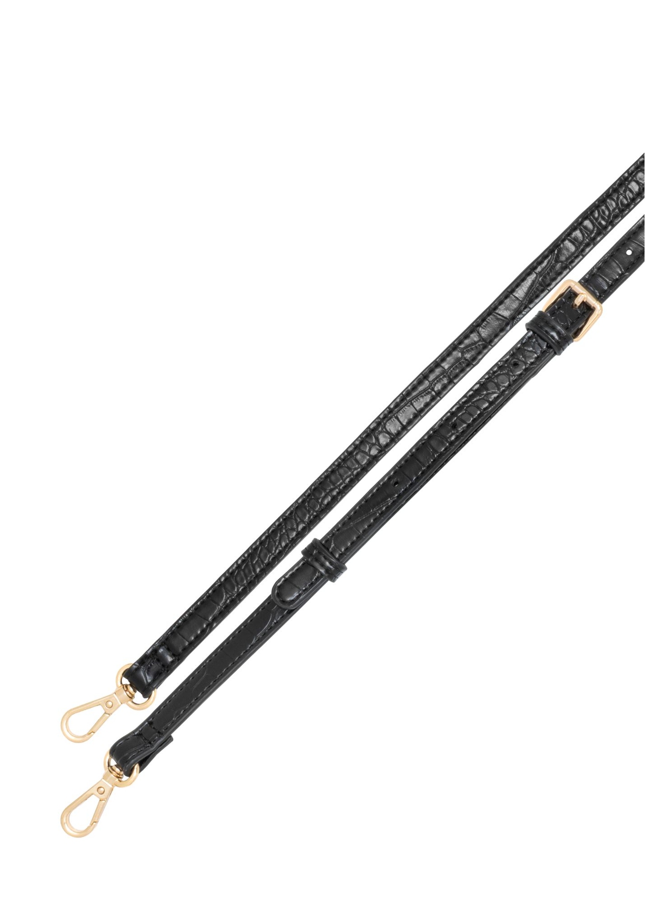 Czarna mała torebka croco TOREC-1331-9G(Z26) - zbliżenie na detal na białym tle. 