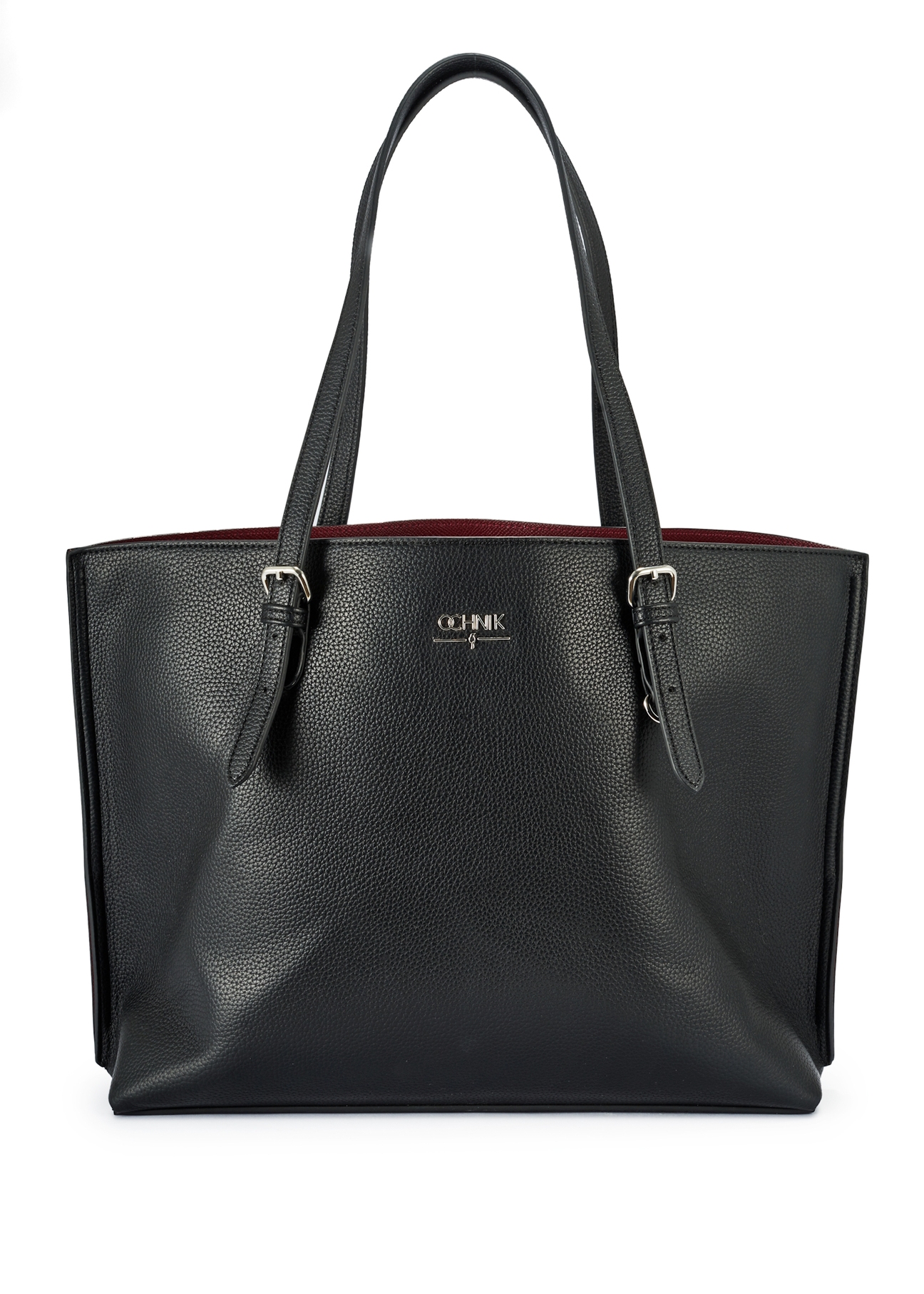 Czarna duża torba shopper TOREC-1088-99(Z25), widok produktu przodem na białym tle.