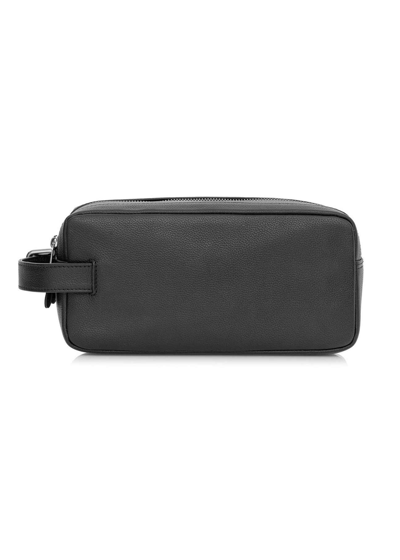 Czarna skórzana kosmetyczka męska TORMS-0412R-9I(W26), widok produktu z tyłu na białym tle.