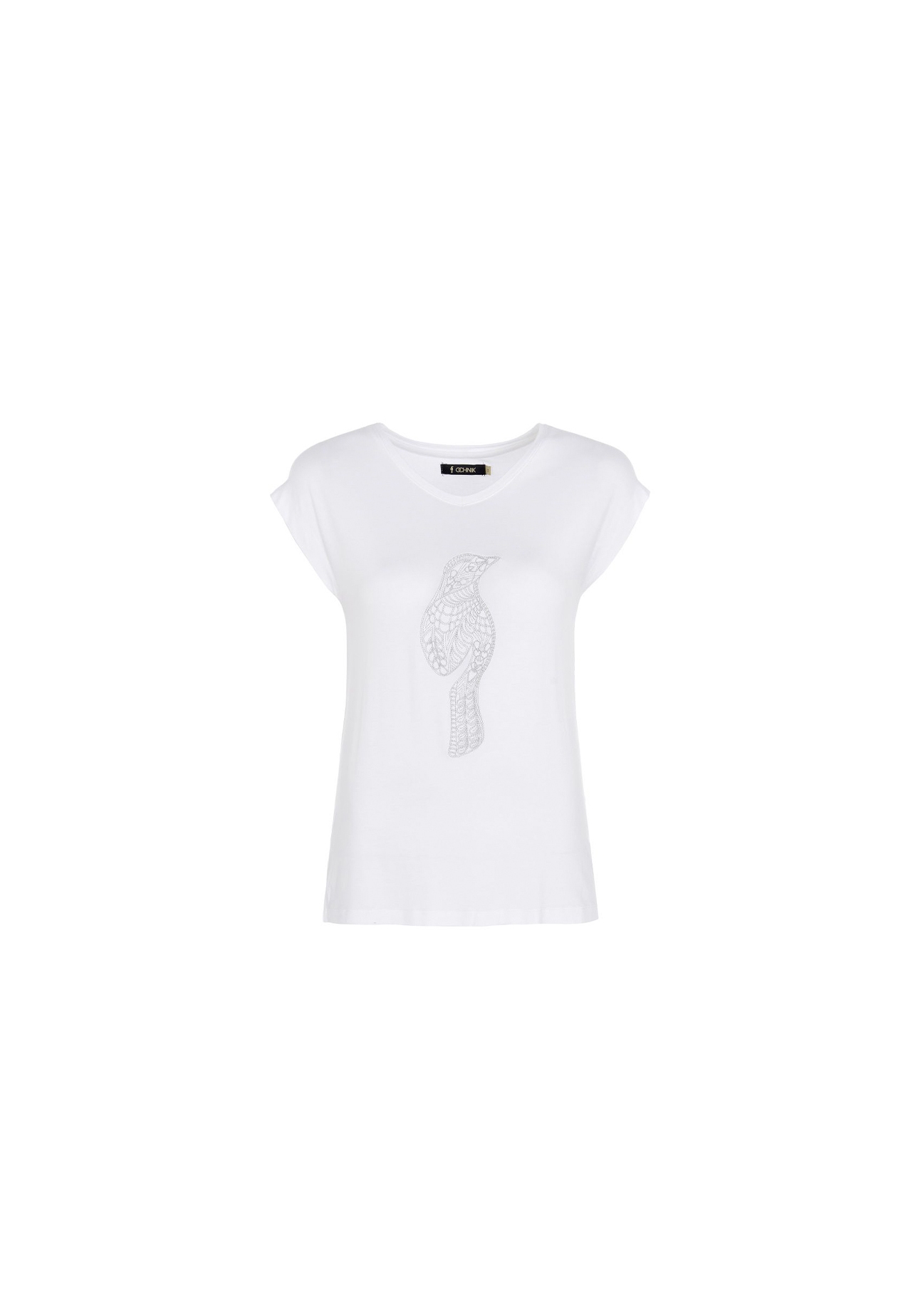 Czerwony T-shirt damski ze srebrną wilgą TSHDT-0051-11(Z20)-01