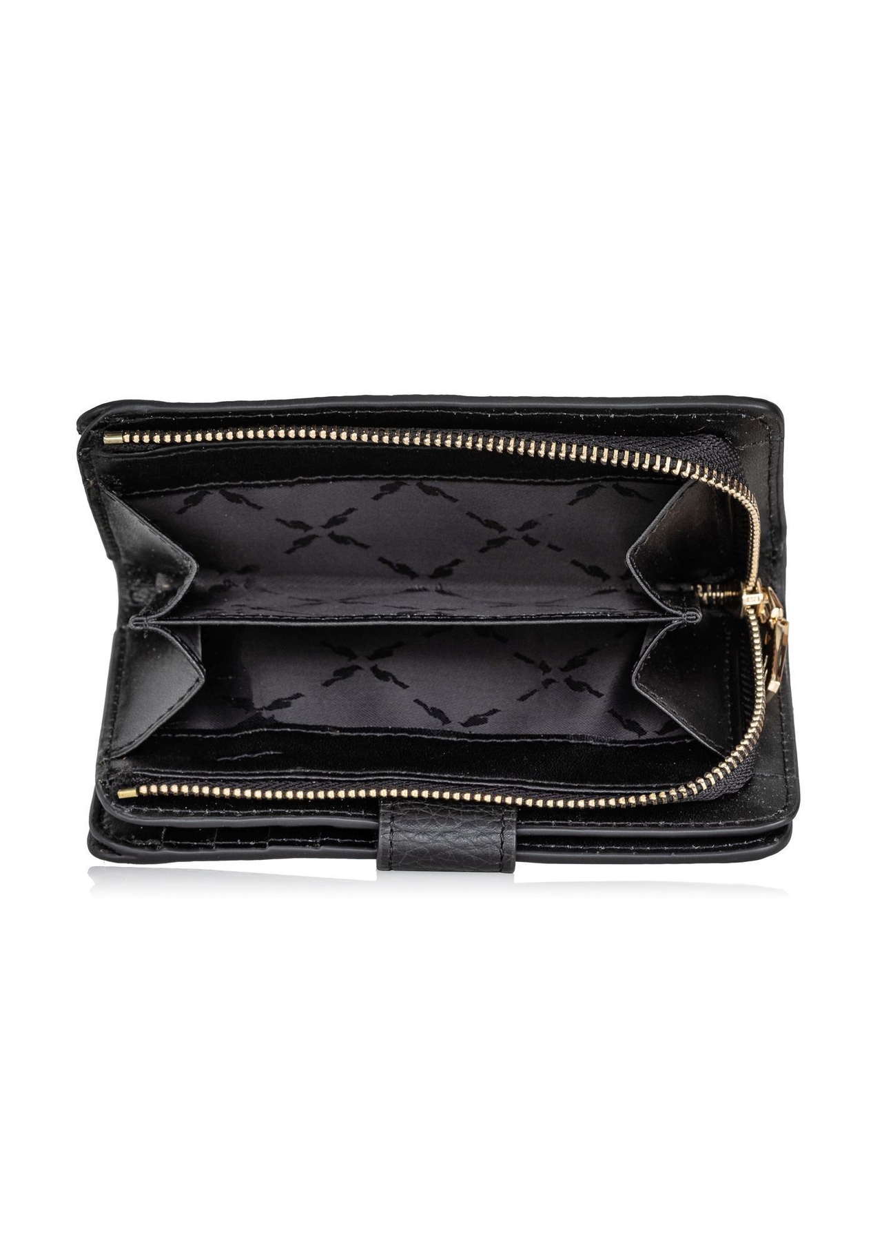 Średni czarny skórzany portfel damski PORES-0896R-9I(W26), widok produktu w środku na białym tle.