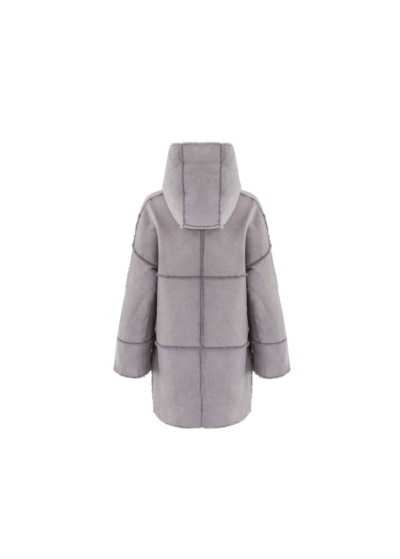 Szary kożuch damski oversize KOZDS-0016-4134(Z19)-04