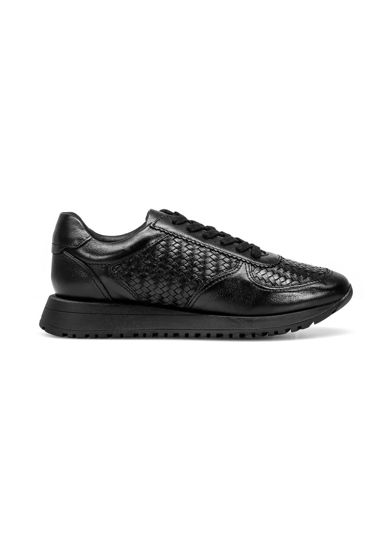 Czarne skórzane buty sportowe z plecionką BUTYD-1156-98(W25)-01