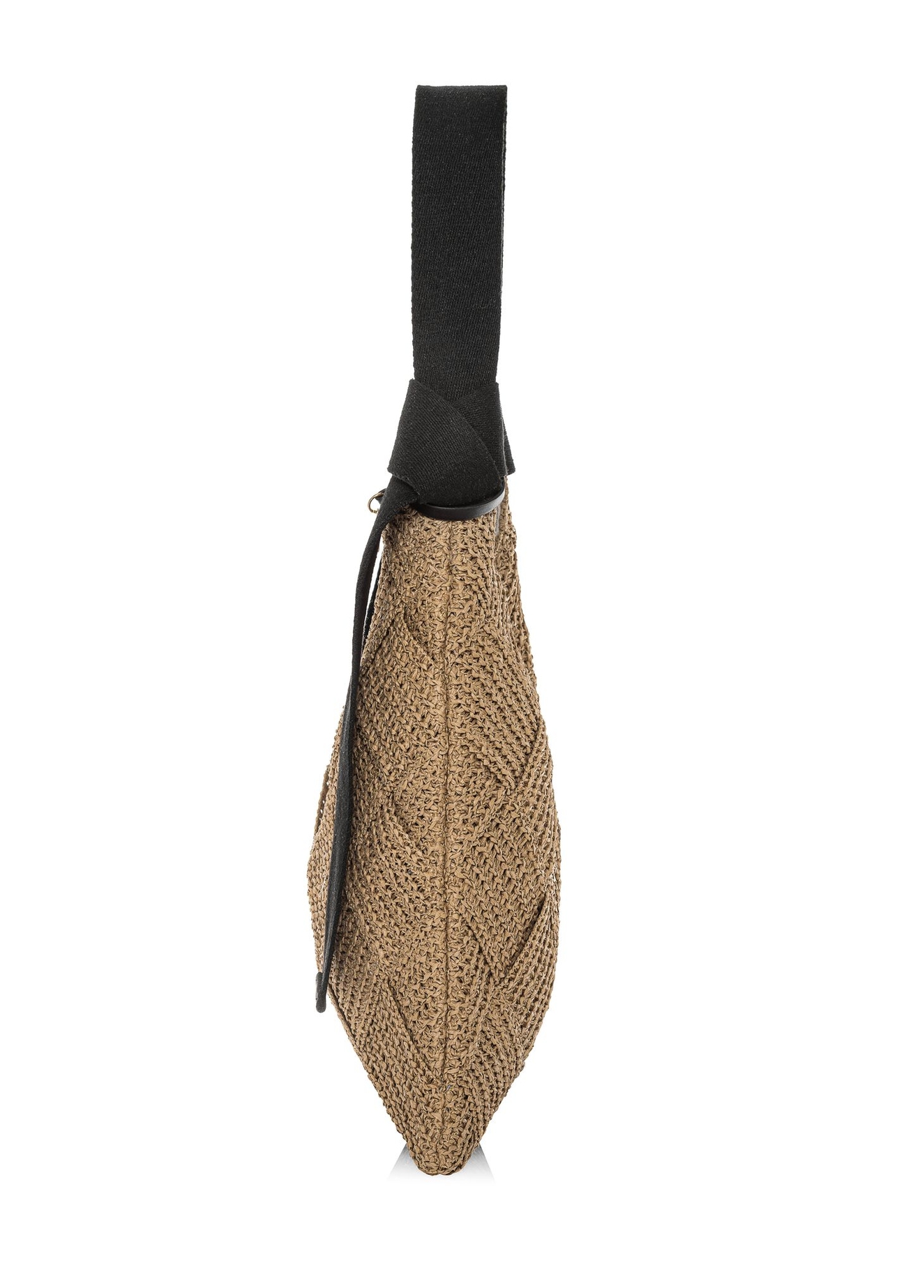 Beżowa torebka damska z naturalnego włókna TOREC-1039-1E(W26) - widok produktu z boku, na białym tle. 