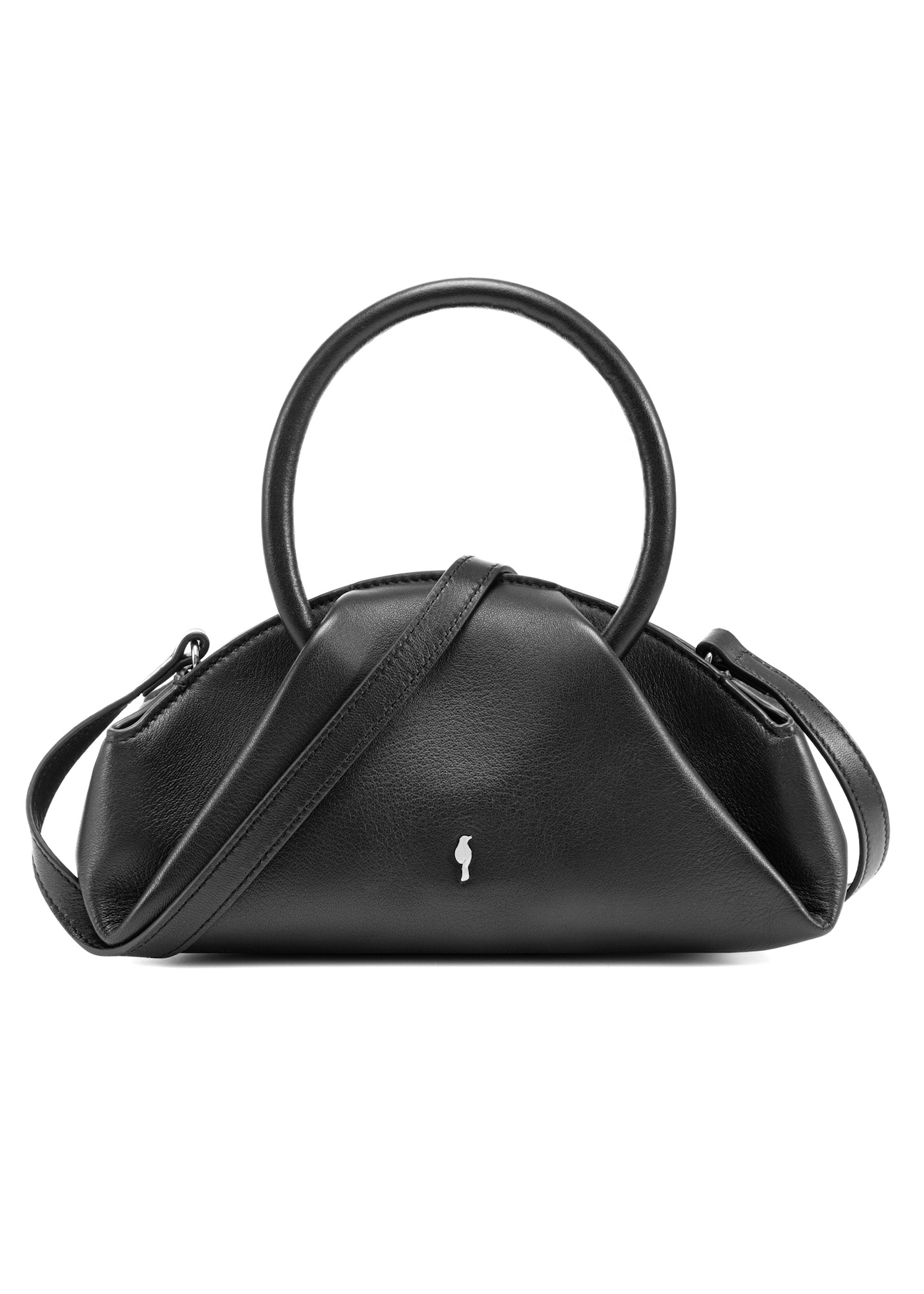 Czarna mini torebka typu top handle TORES-1203-99(Z25), widok produktu z przodu na białym tle.