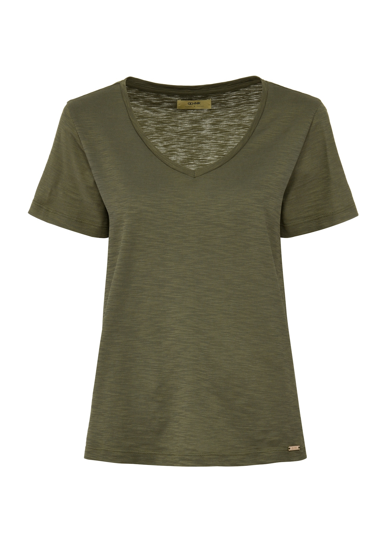 Bawełniany T-shirt damski khaki TSHDT-0135-55(W25)-04