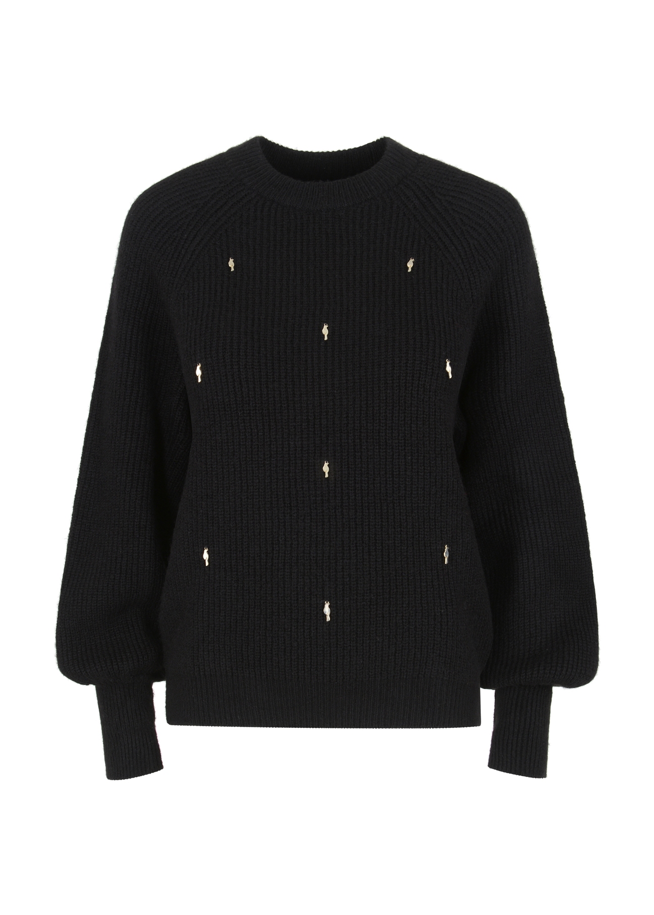 Czarny sweter damski z zawieszkami SWEDT-0197-99(Z23)-03