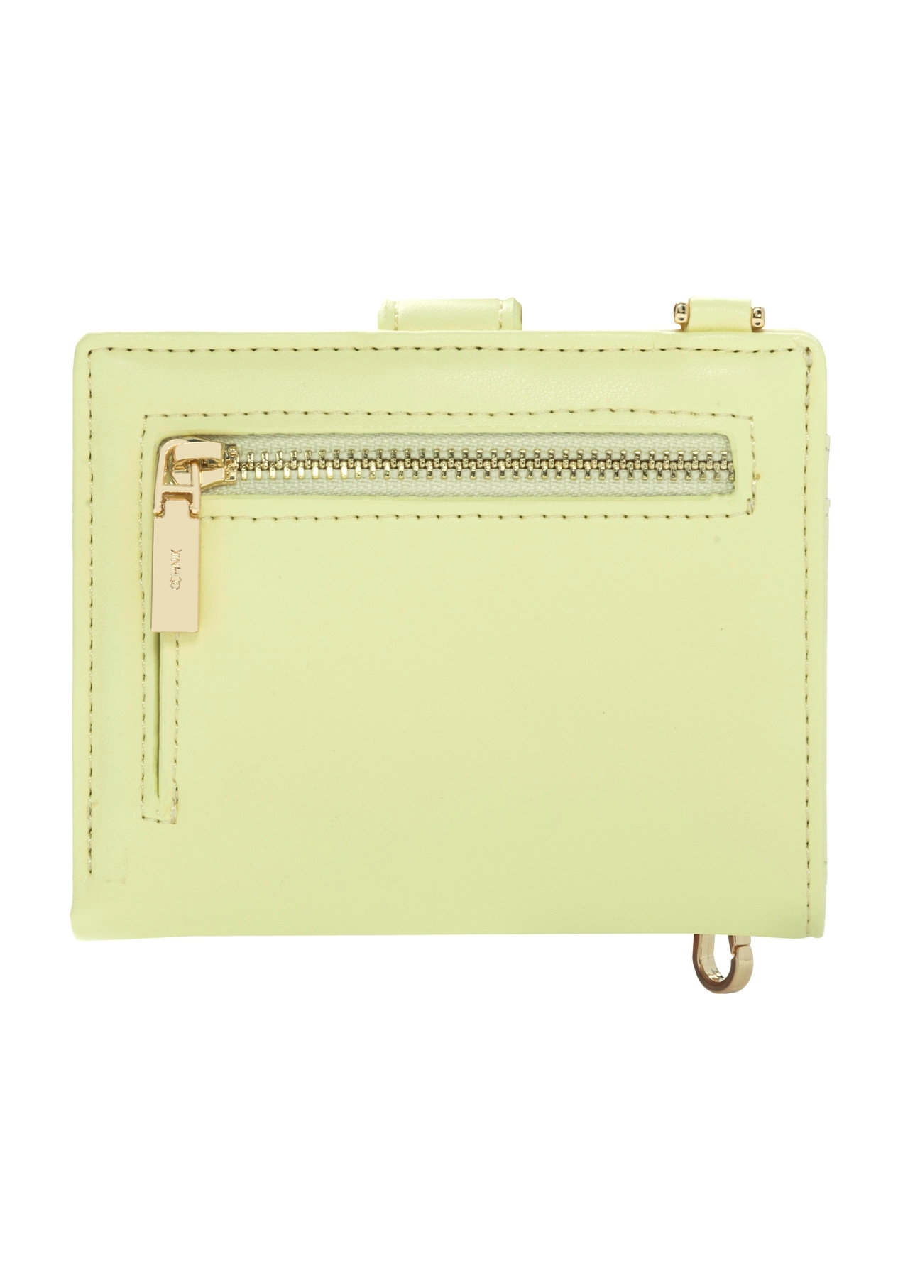 Mały jasnożółty portfel damski POREC-0430-2A(W26), widok produktu z tyłu na białym tle.