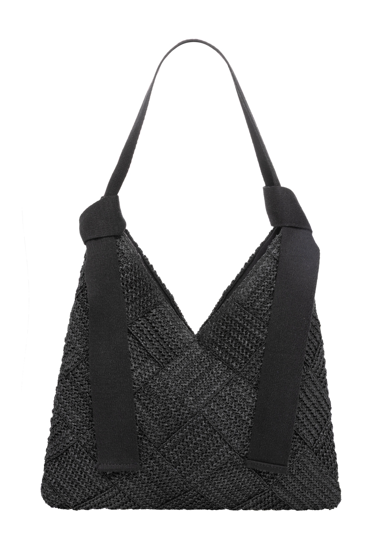 Czarna torebka damska z naturalnego włókna TOREC-1039-99(W26), widok produktu z przodu na białym tle.