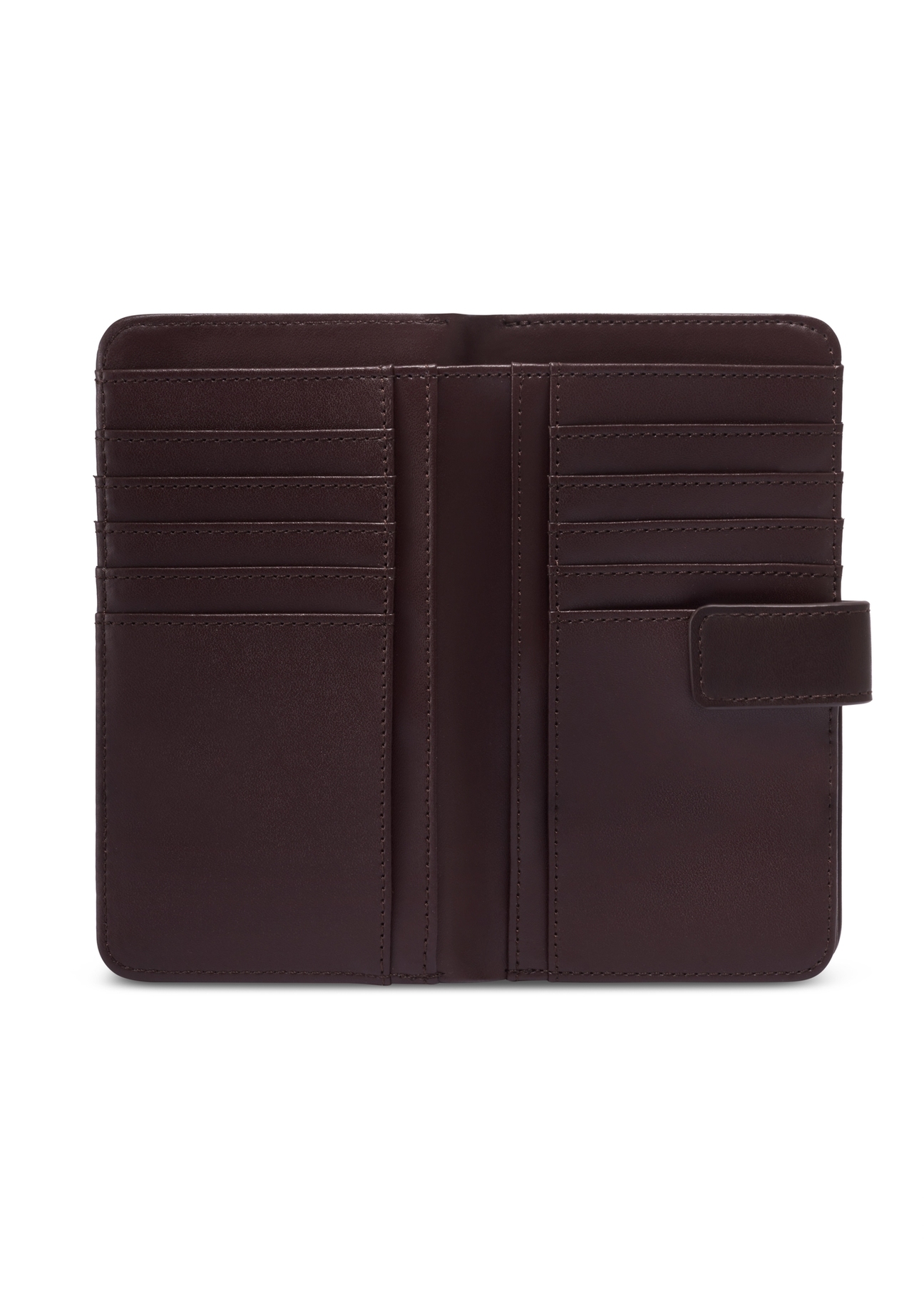 Brązowy portfel damski z monogramem POREC-0391A-1I(Z26), widok produktu w środku na białym tle.
