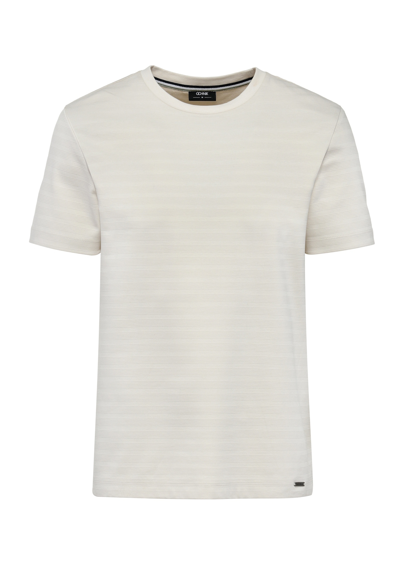 Kremowy T-shirt męski z bawełny TSHMT-0119-80(W25)-05