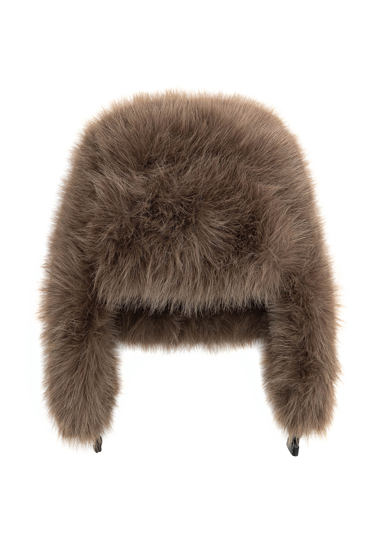 Brązowa czapka uszatka damska CZADF-0047-89(Z25) - widok produktu z przodu na białym tle. 