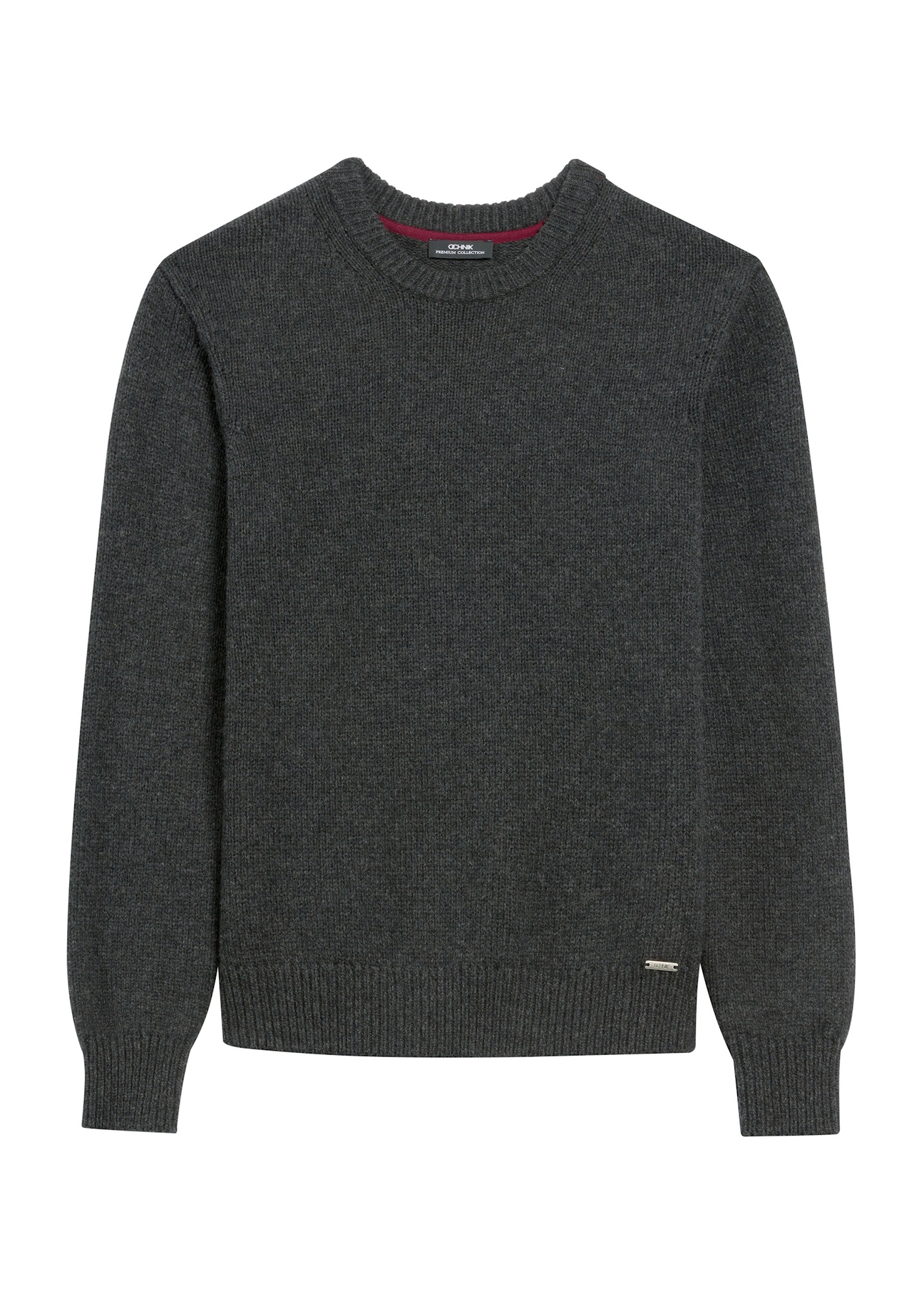 Grafitowy sweter męski SWEMT-0172-99(Z25), widok produktu z przodu na białym tle.