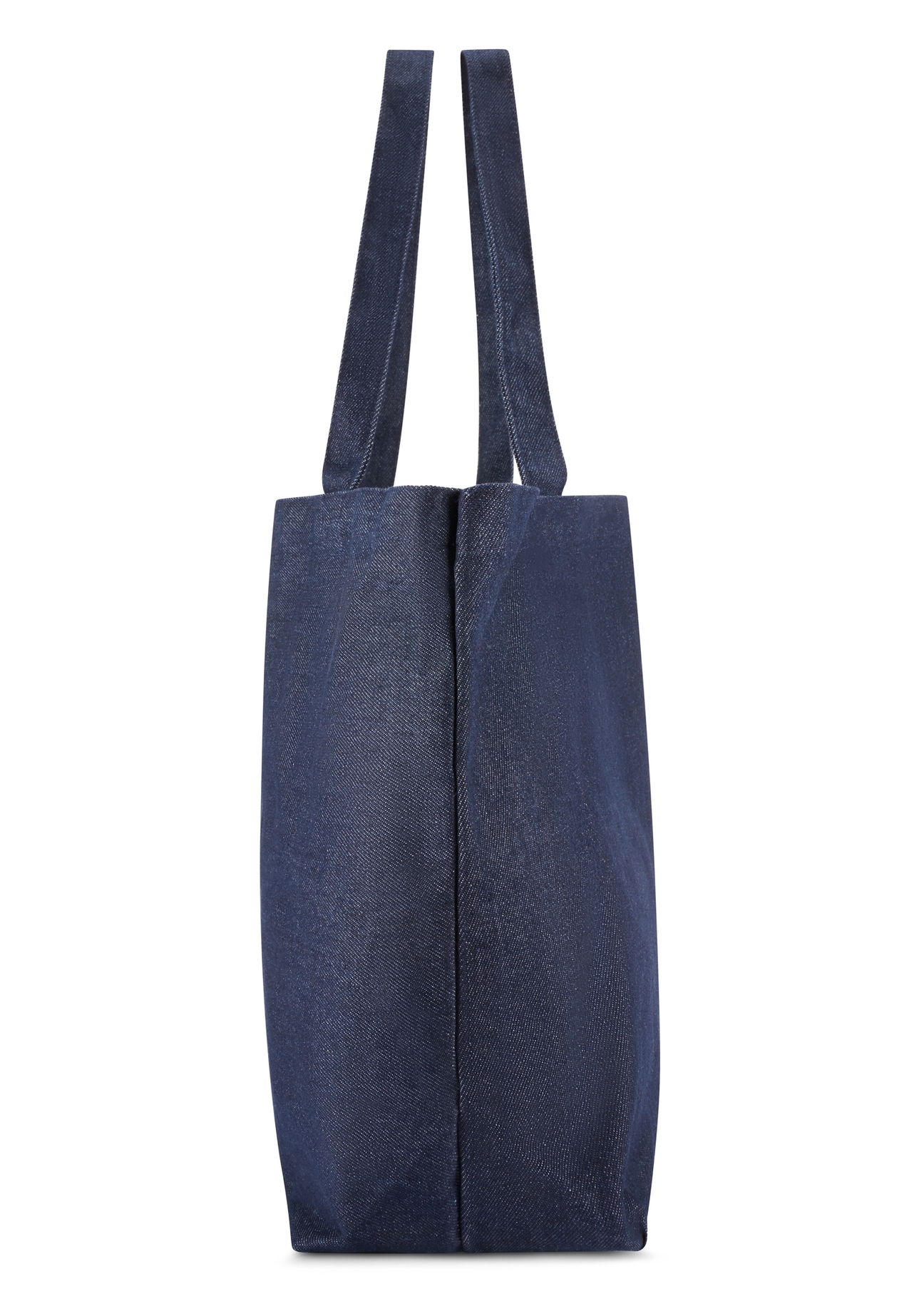 Denimowa torebka shopper TOREN-0334-7H(W26), widok produktu z boku na białym tle.