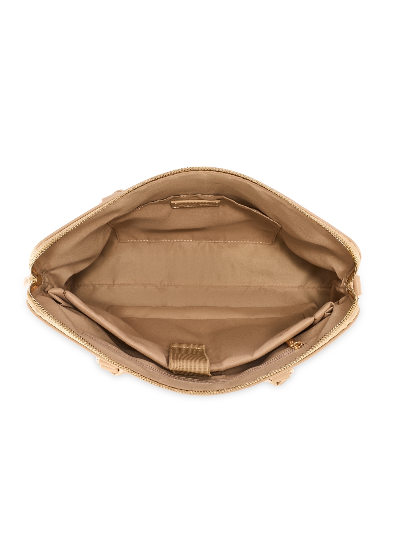 Beżowa damska torba na laptopa TOREC-1130-1A(W26), widok produktu od środka na białym tle.