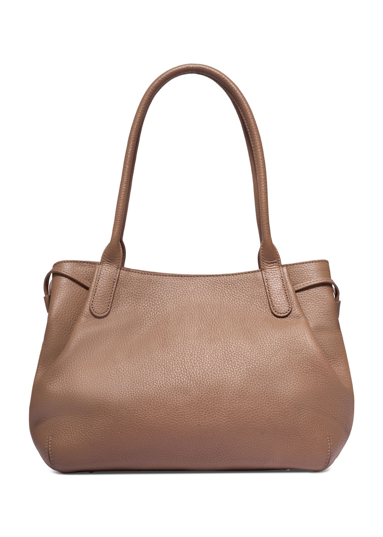 Skórzana torebka shopper w kolorze ciemnego beżu TORES-1360-1K(Z26) - widok produktu z tyłu, na białym tle. 