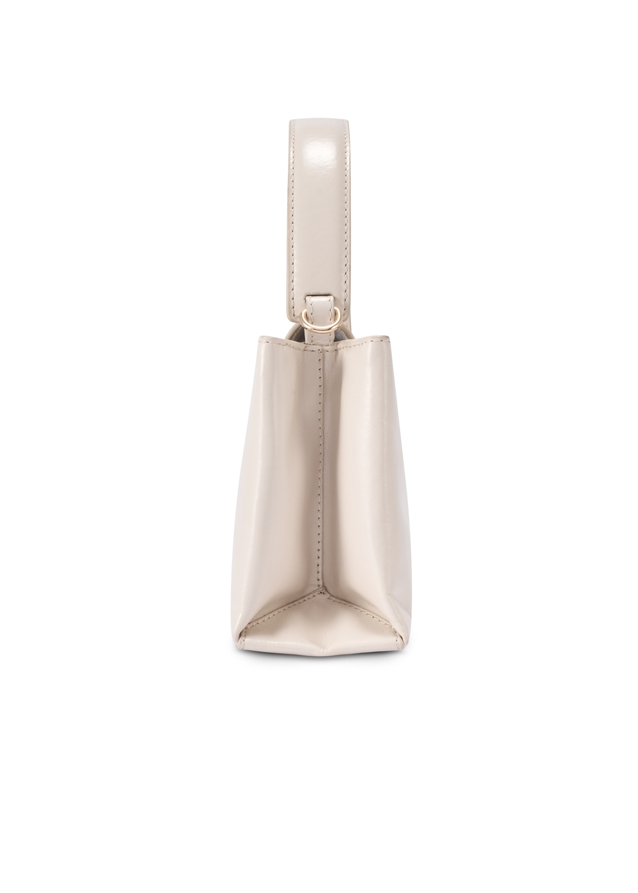 Skórzana kremowa torebka kuferek TORES-1270-0B(W26), widok produktu z boku na białym tle.