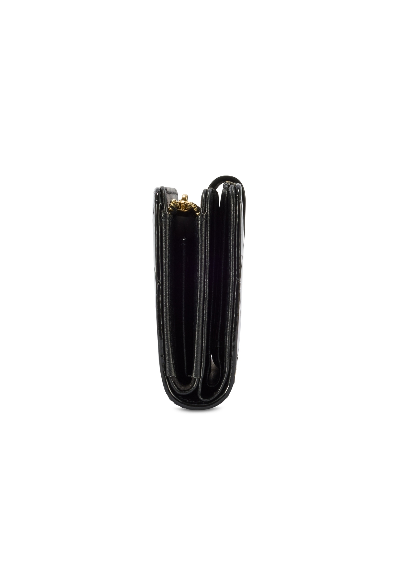 Czarny portfel damski z monogramem POREC-0420-98(Z25) - widok produktu z boku na białym tle.