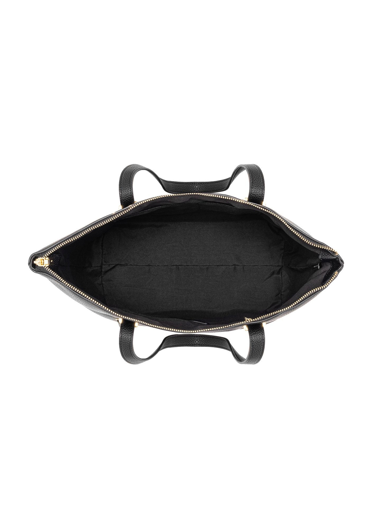 Czarna torebka shopper damska TOREC-0953A-9I(Z26), widok produktu od środka na białym tle.