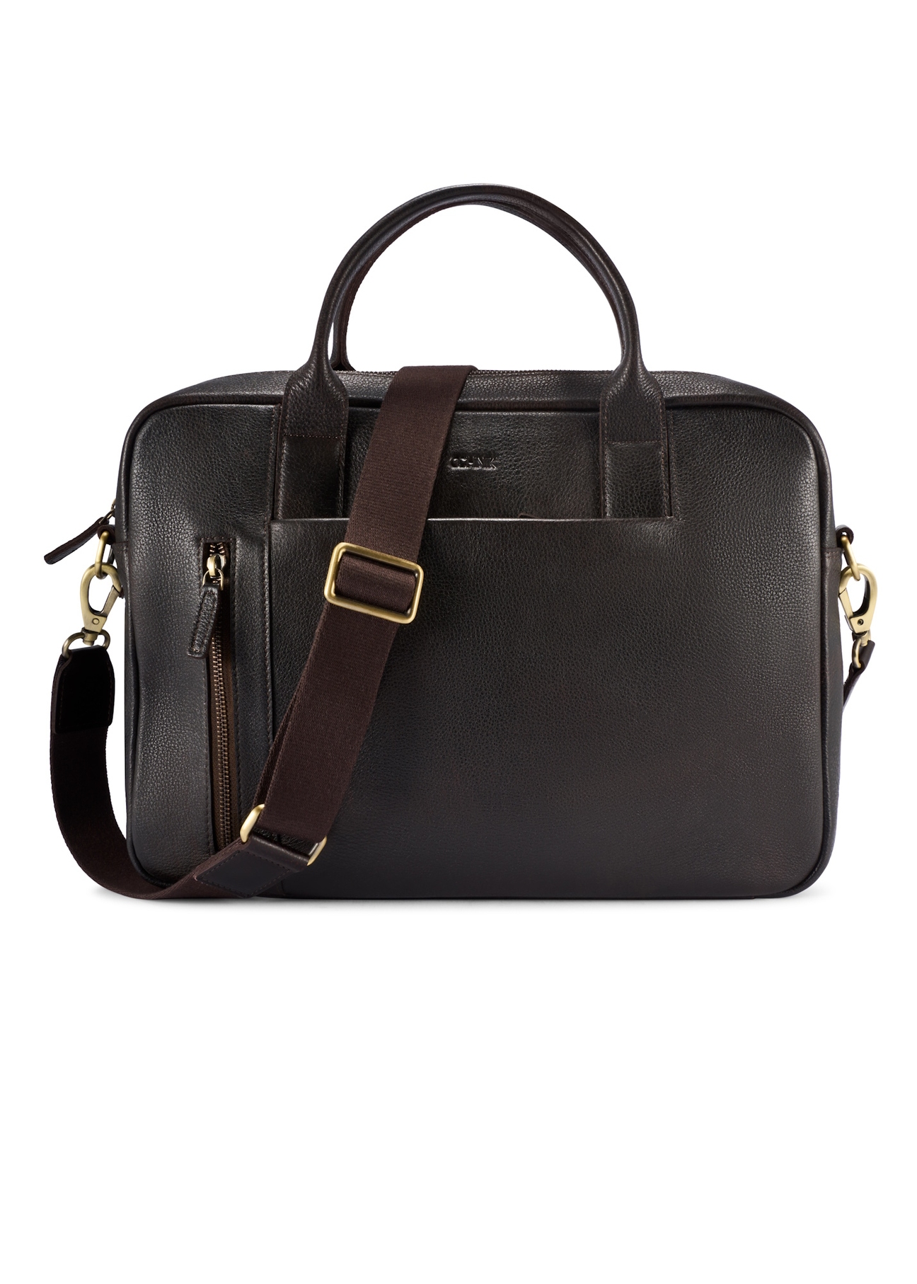 Skórzana torba męska w kolorze brązowym TORMS-0504-1I(W26), widok produktu z przodu na białym tle.