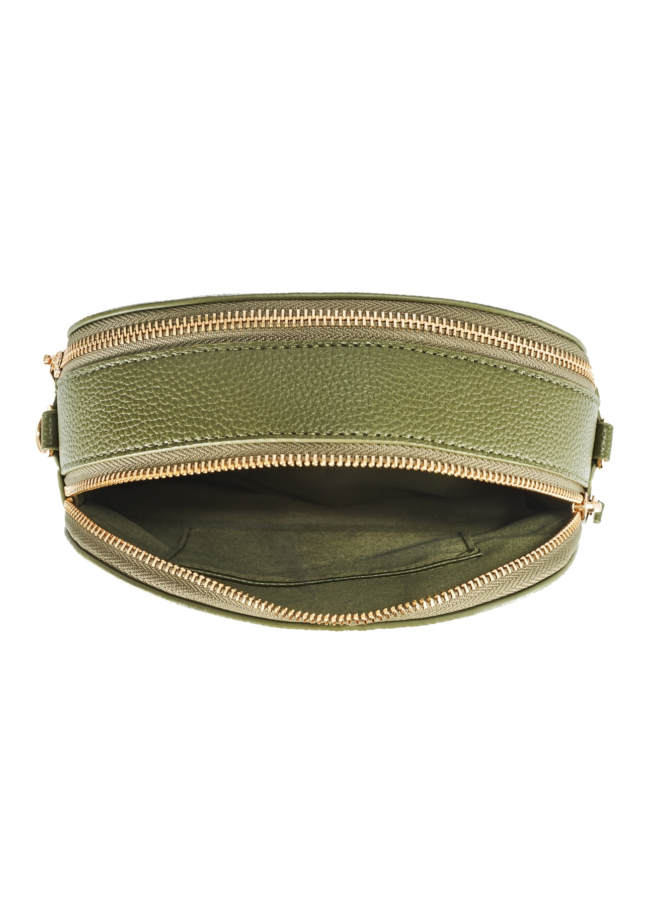 Mała torebka damska khaki TOREC-0036E-55(Z25), widok środka produktu na białym tle.