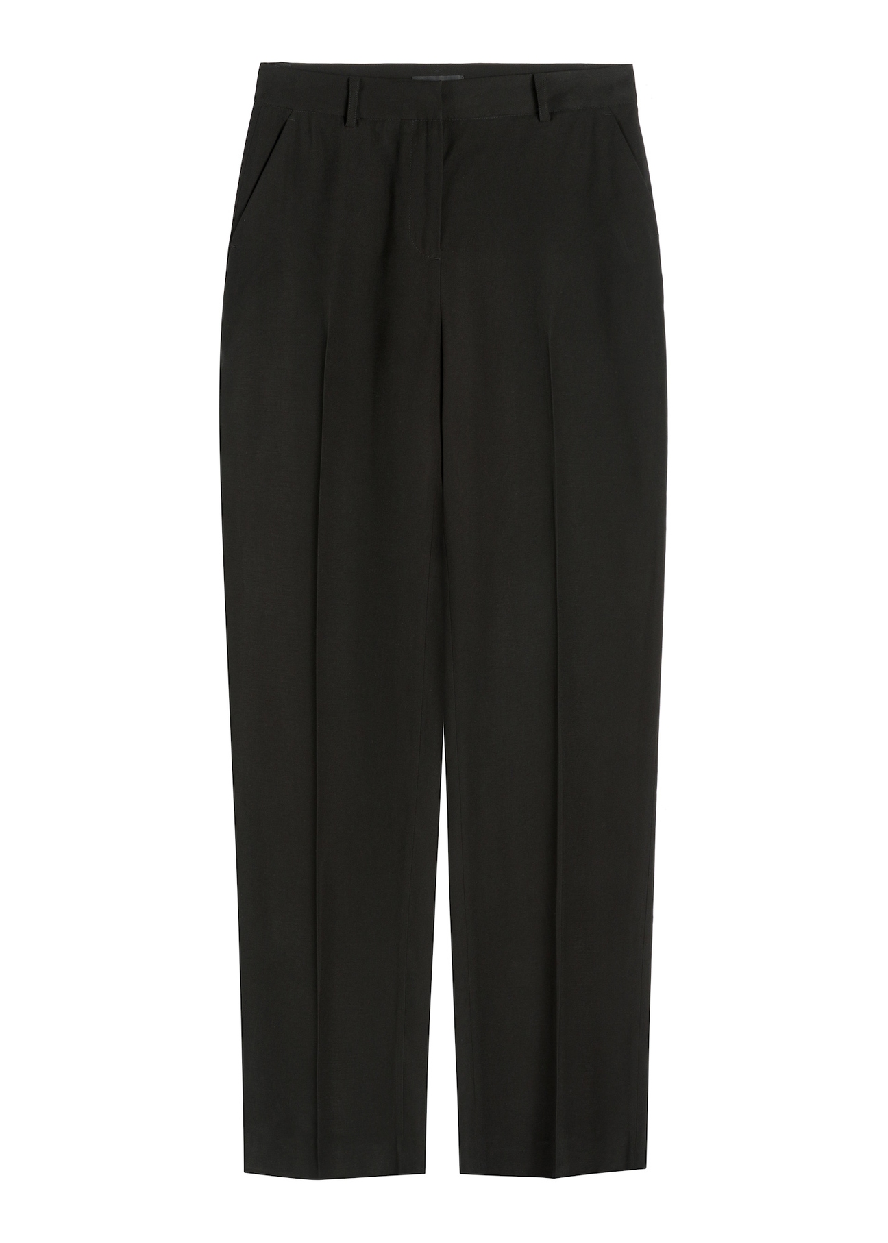 Czarne eleganckie spodnie damskie SPODT-0106A-99(W26), widok produktu z przodu na białym tle.