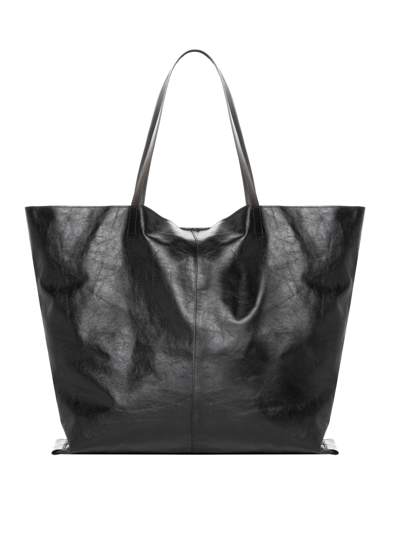 Czarna duża skórzana torebka shopper TORES-1354-99(Z26), widok produktu z tyłu na białym tle.