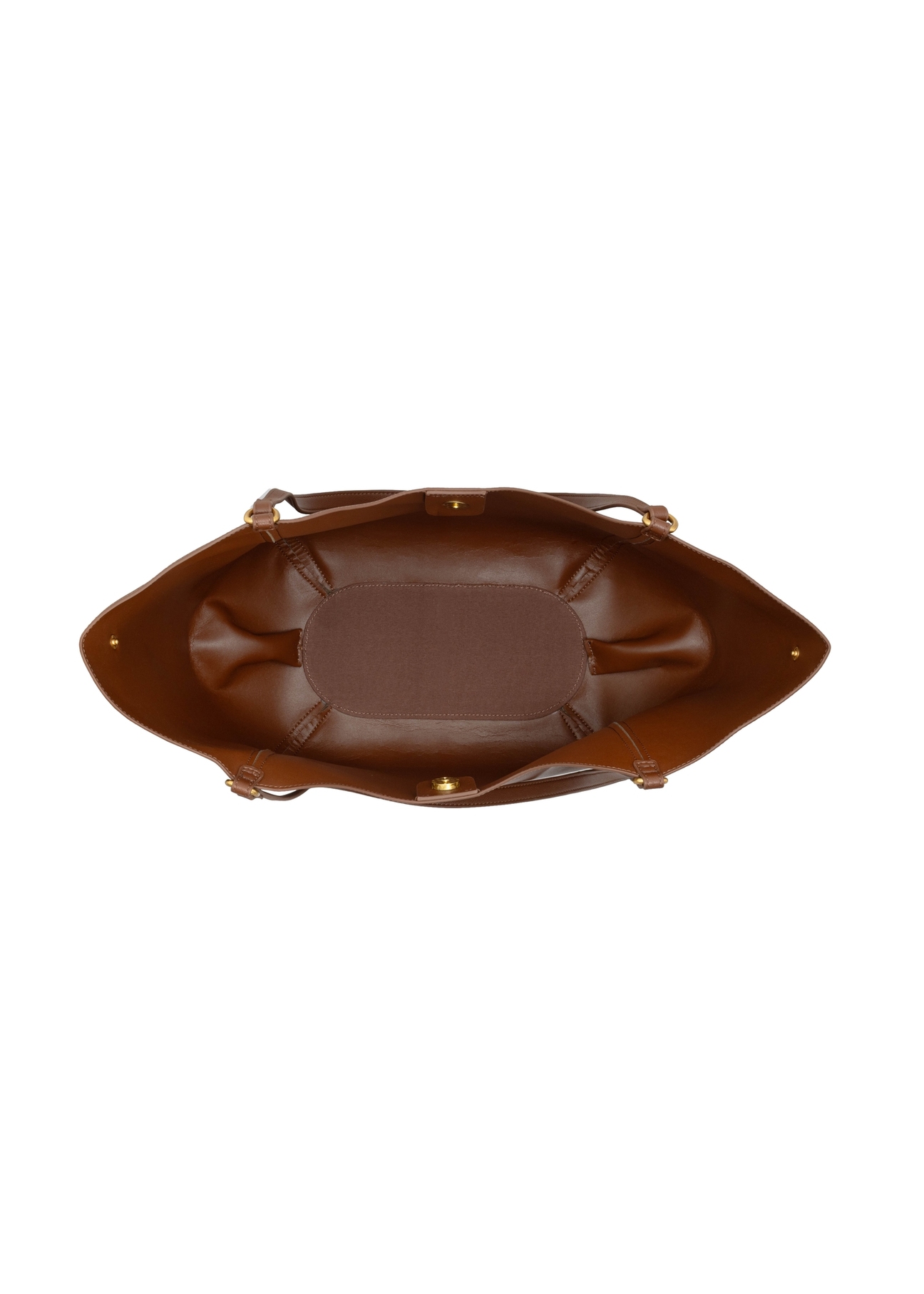 Jasnobrązowa torebka damska typu shopper TOREC-1296-3D(Z26), widok produktu od góry na białym tle.