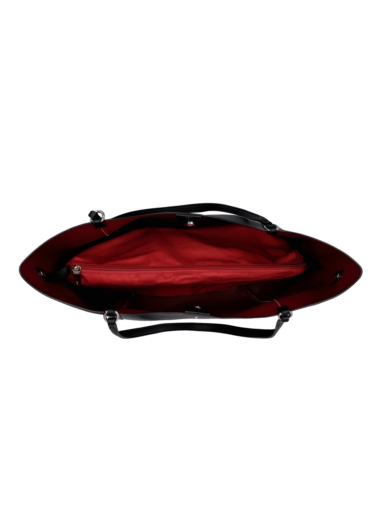 Czarna torebka damska typu shopper TOREC-1296-9I(Z26), widok produktu od góry na białym tle.