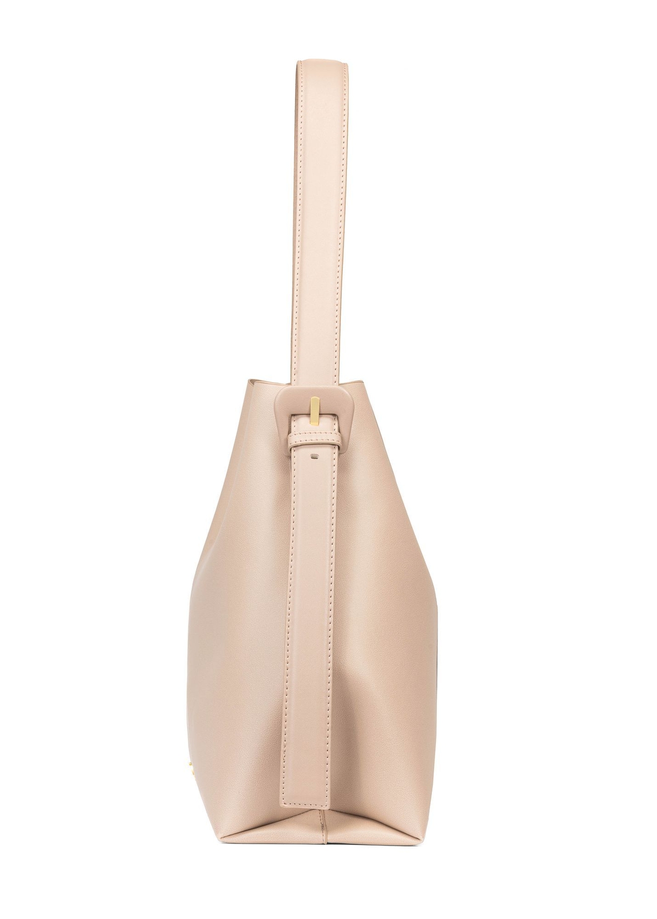 Beżowa torebka damska shopper TOREC-0903-1B(W26), widok produktu z boku na białym tle.