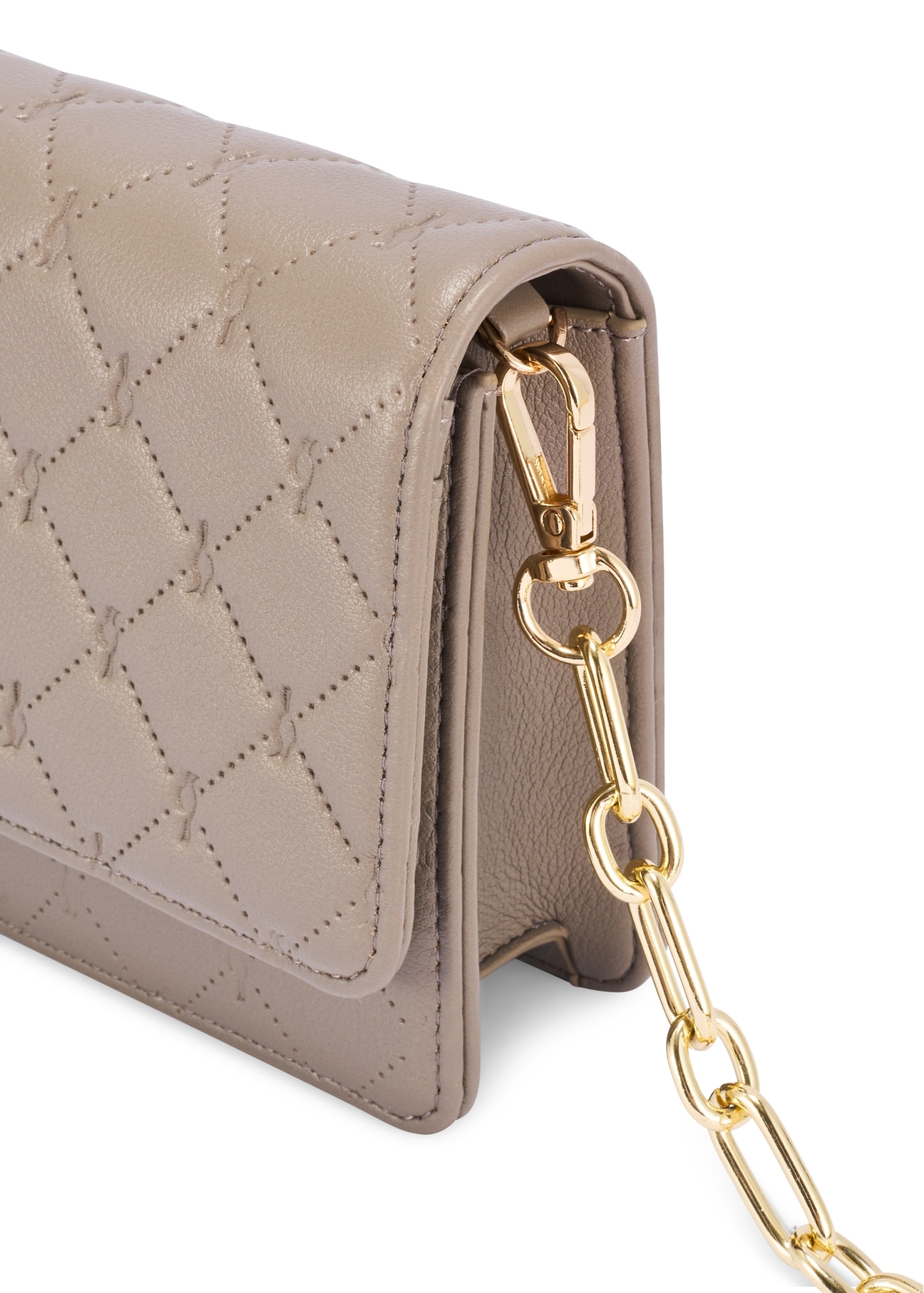 Mała torebka damska w kolorze chłodnego brązu TOREC-1178-1K(W26), zbliżenie na detal produktu na białym tle.