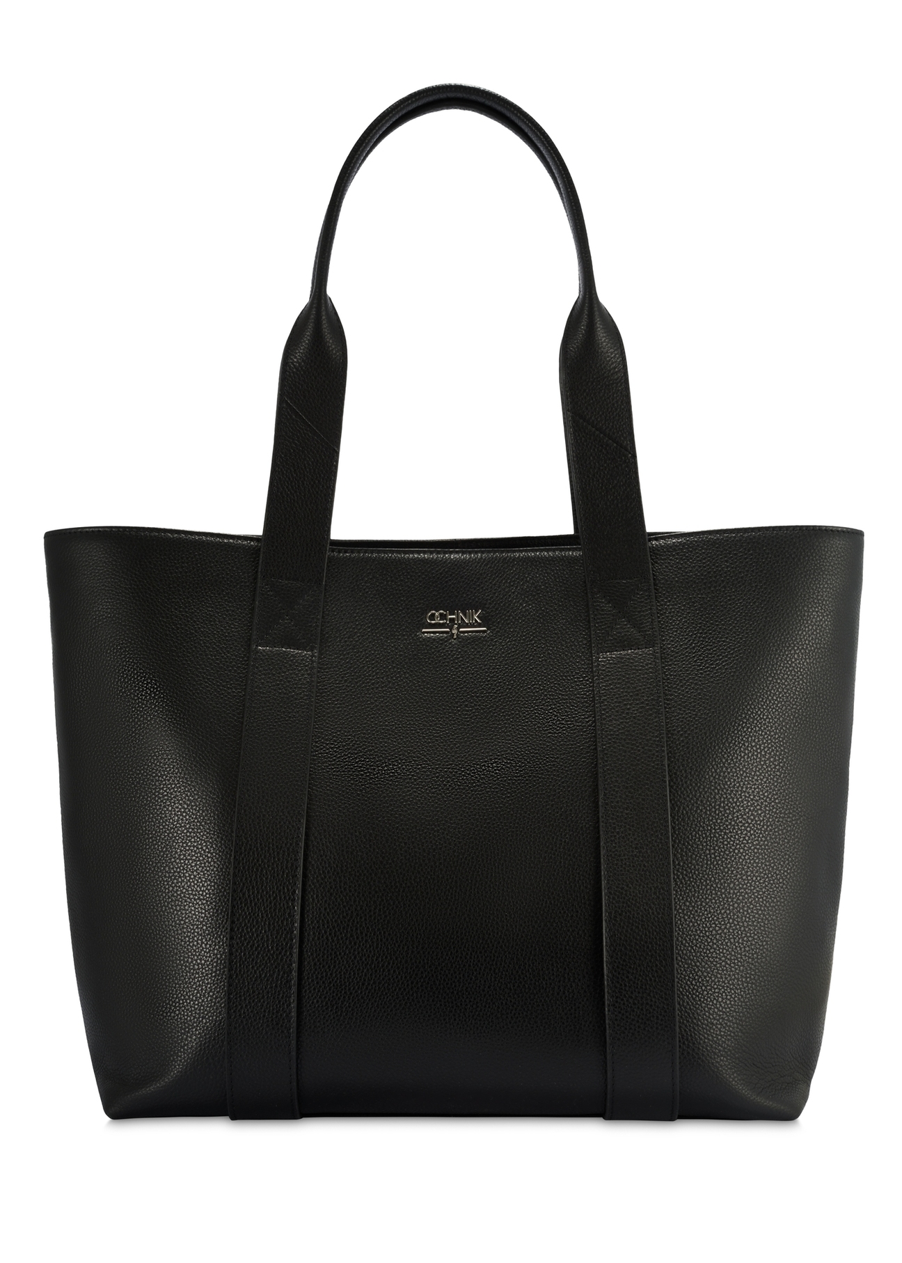 Czarna elegancka shopperka damska TORES-1200-99(Z25), widok produktu od przodu na białym tle.