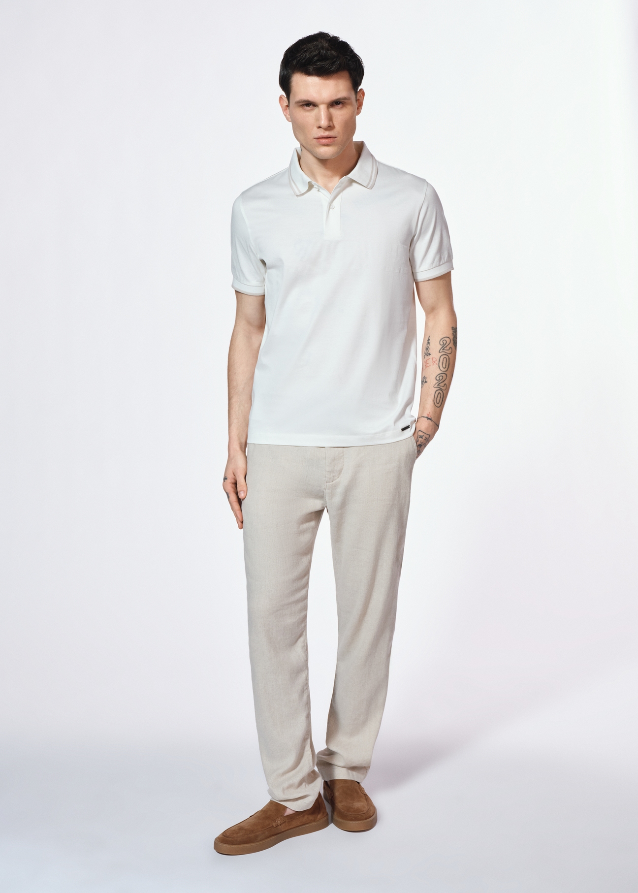 Biała koszulka polo z bawełny POLMT-0077-12(W25)