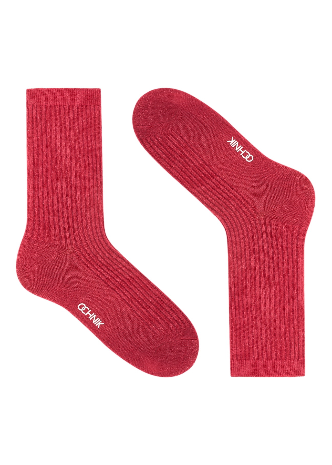 Czerwone błyszczące skarpety damskie SKADT-0074-42(Z25), widok produktu bez opakowania na białym tle.