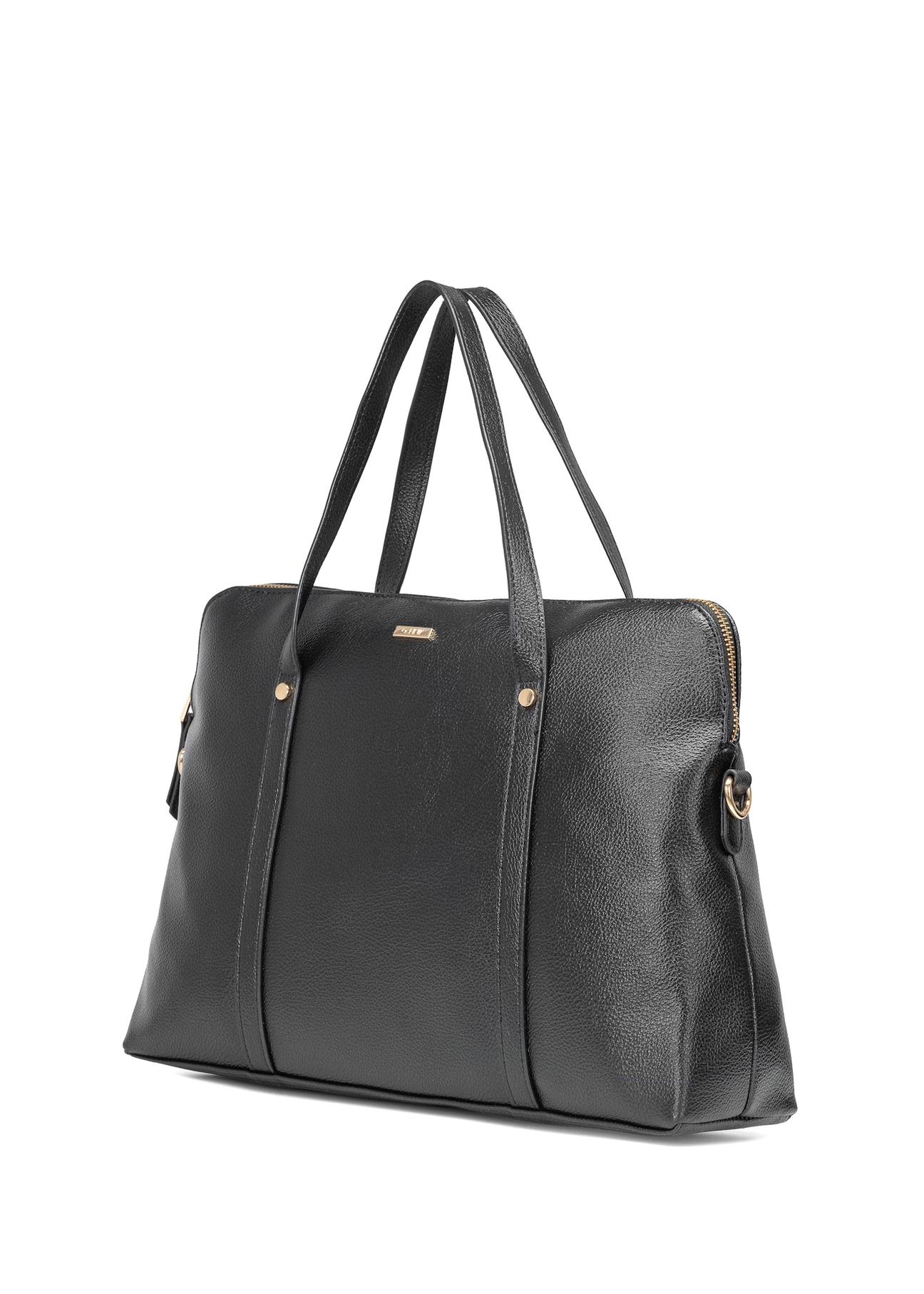 Czarna elegancka torba damska TOREC-1017-99(W25)-widok po skosie na białym tle. 