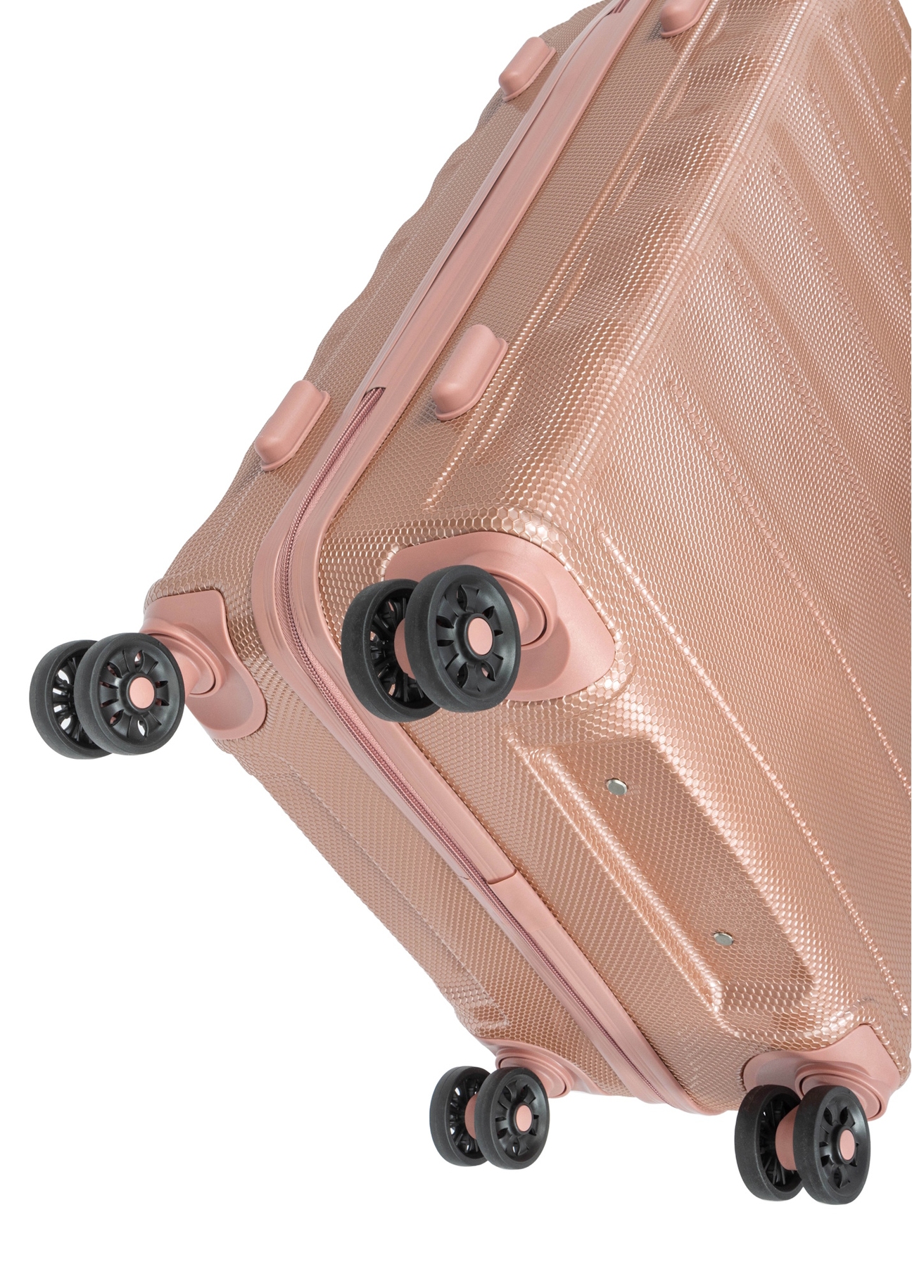 Walizka mała na kółkach WALPC-0015-5B-19(W26), zbliżenie na kółka produktu na białym tle.