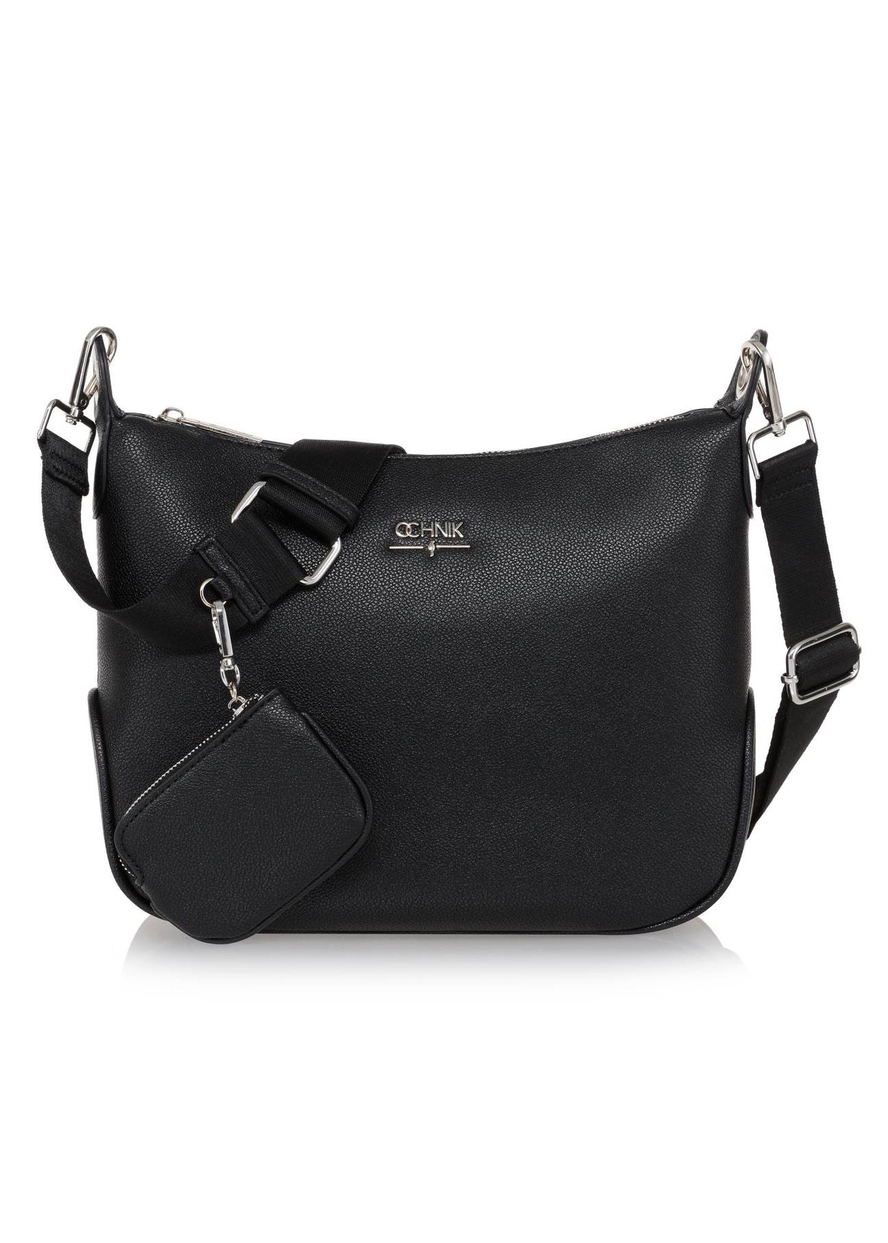 Czarna torebka damska w stylu hobo TOREC-0829A-99(Z25) - widok produktu z przodu na białym tle. 