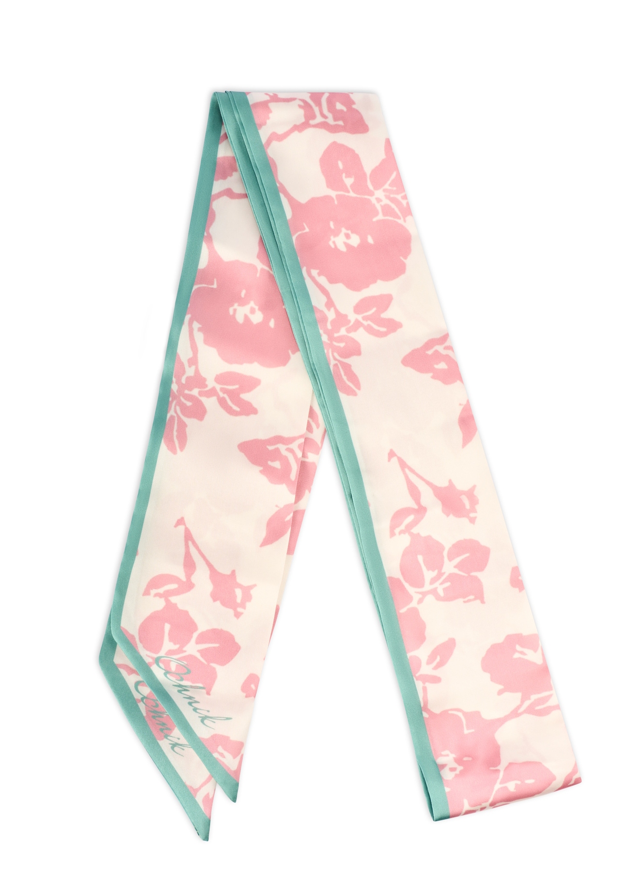 Kremowa apaszka damska w kwiaty SZADT-0187-5P(W26), widok złożonego produktu na białym tle.