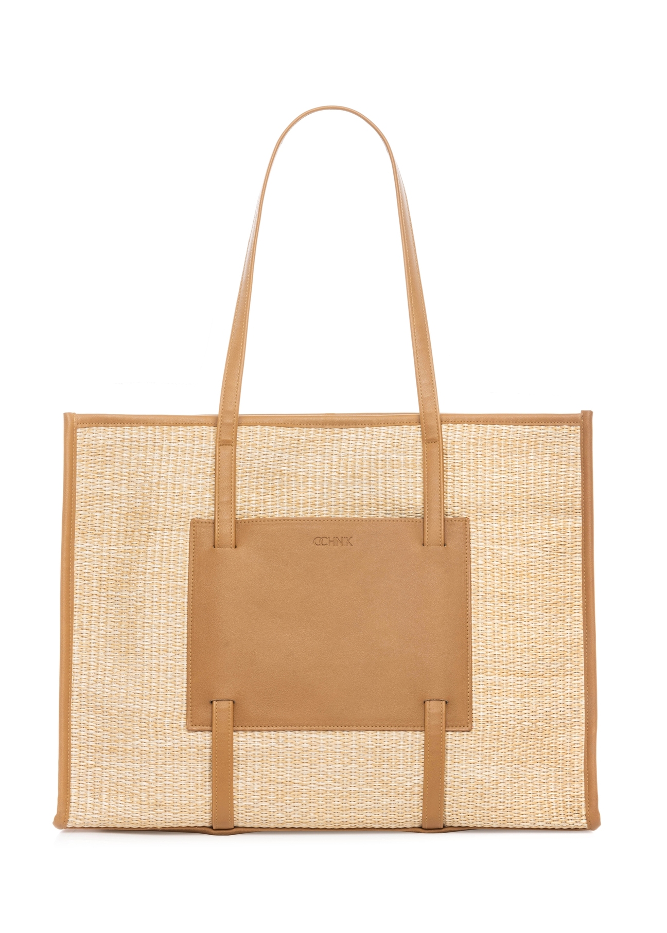 Duża słomkowa torebka damska TOREC-1224-1E(W26) - widok produktu z przodu, na białym tle. 