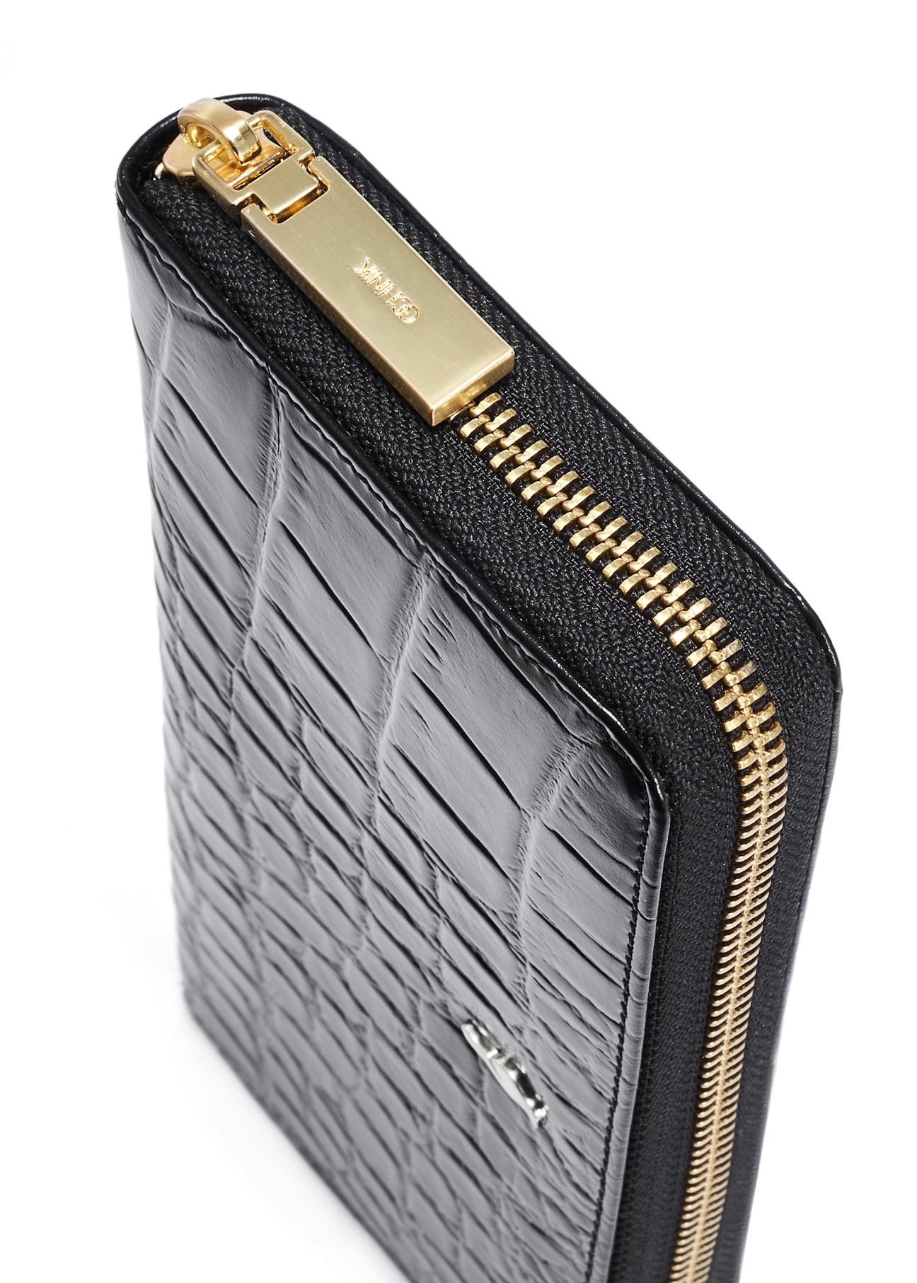 Duży skórzany czarny portfel damski croco PORES-0955-99(W25)
