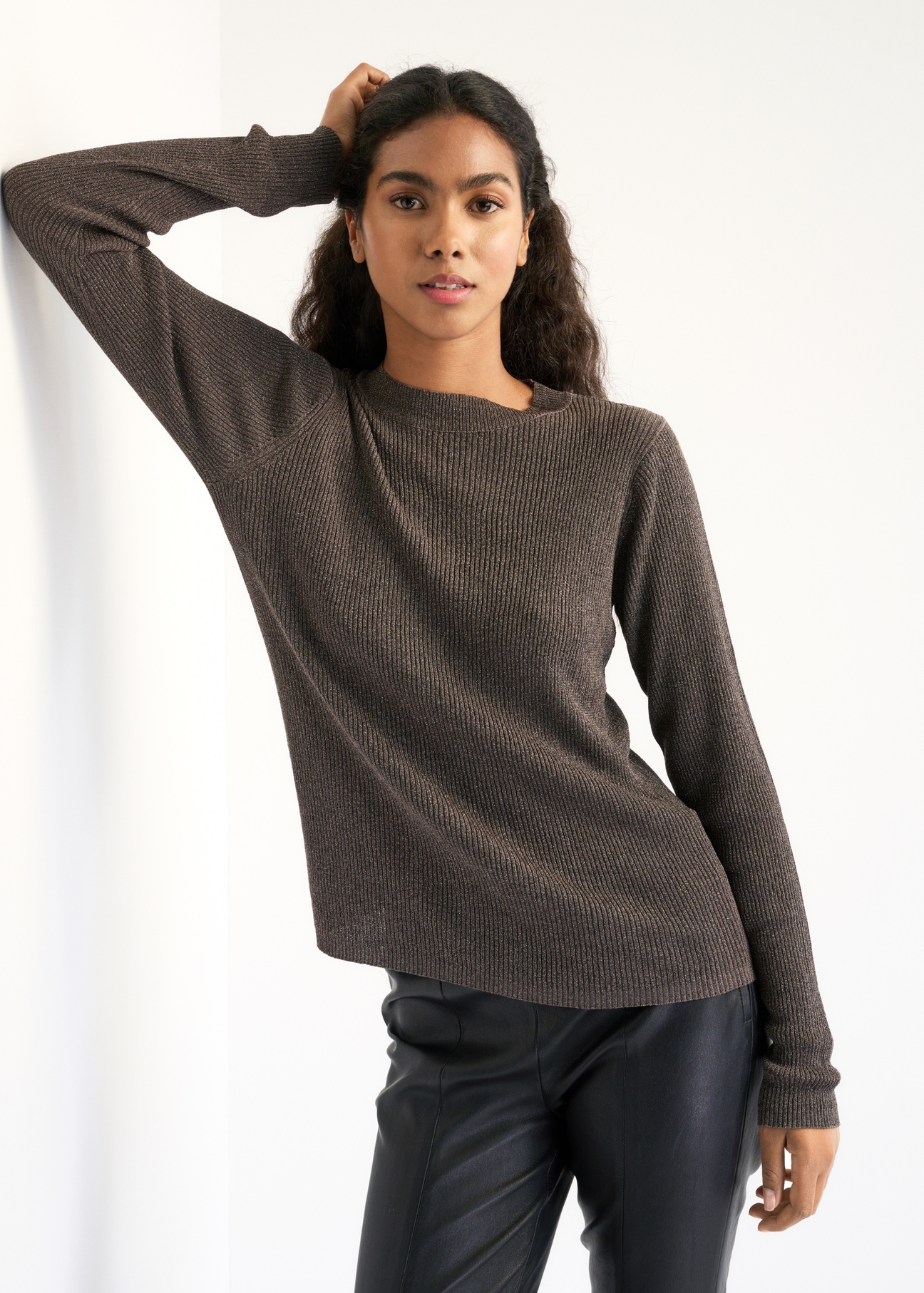 Bluzka prążkowana damska longsleeve LSLDT-0035-55(Z22)-01