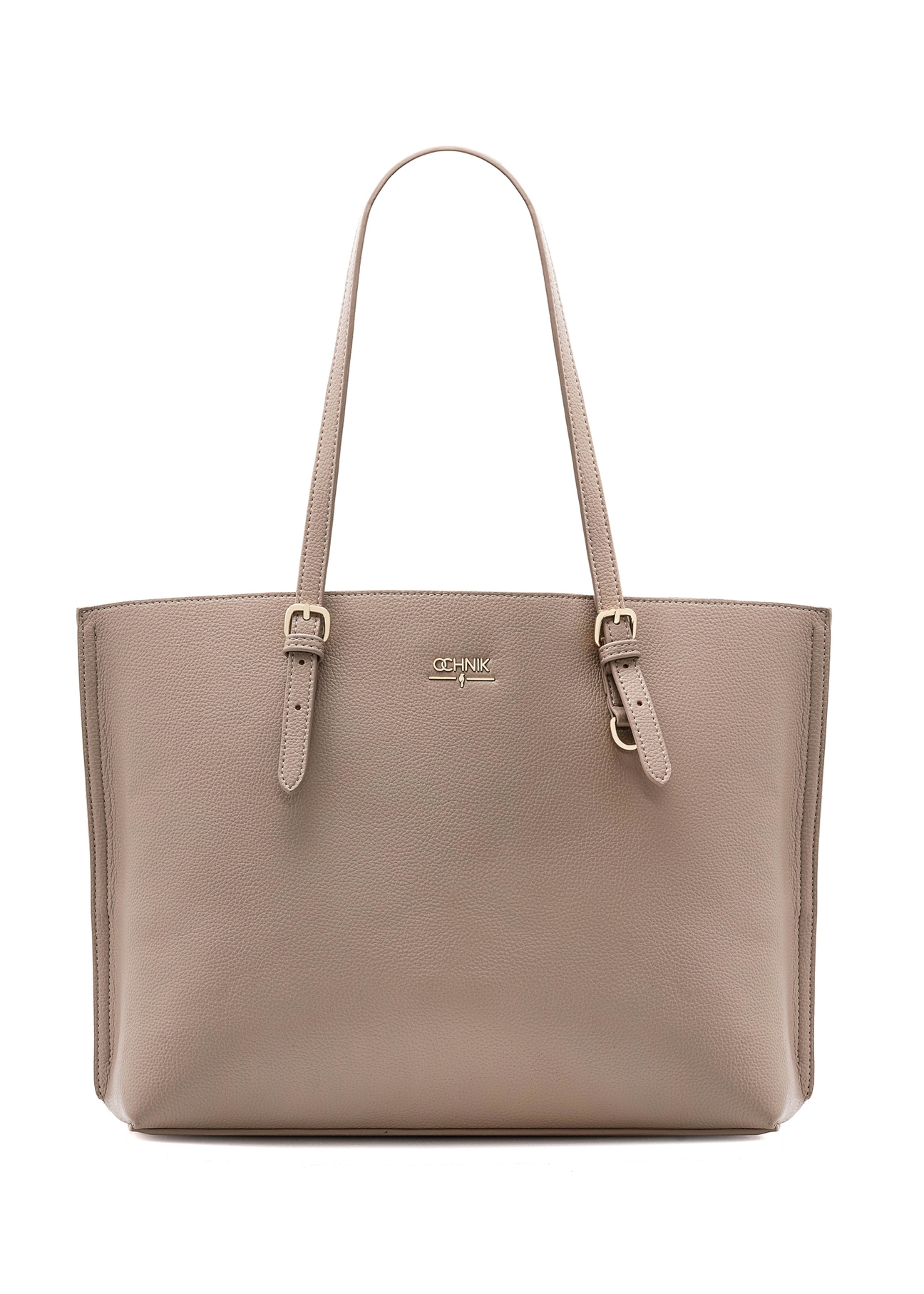 Beżowa duża torba shopper TOREC-1088-81(Z25), widok produktu od przodu na białym tle.