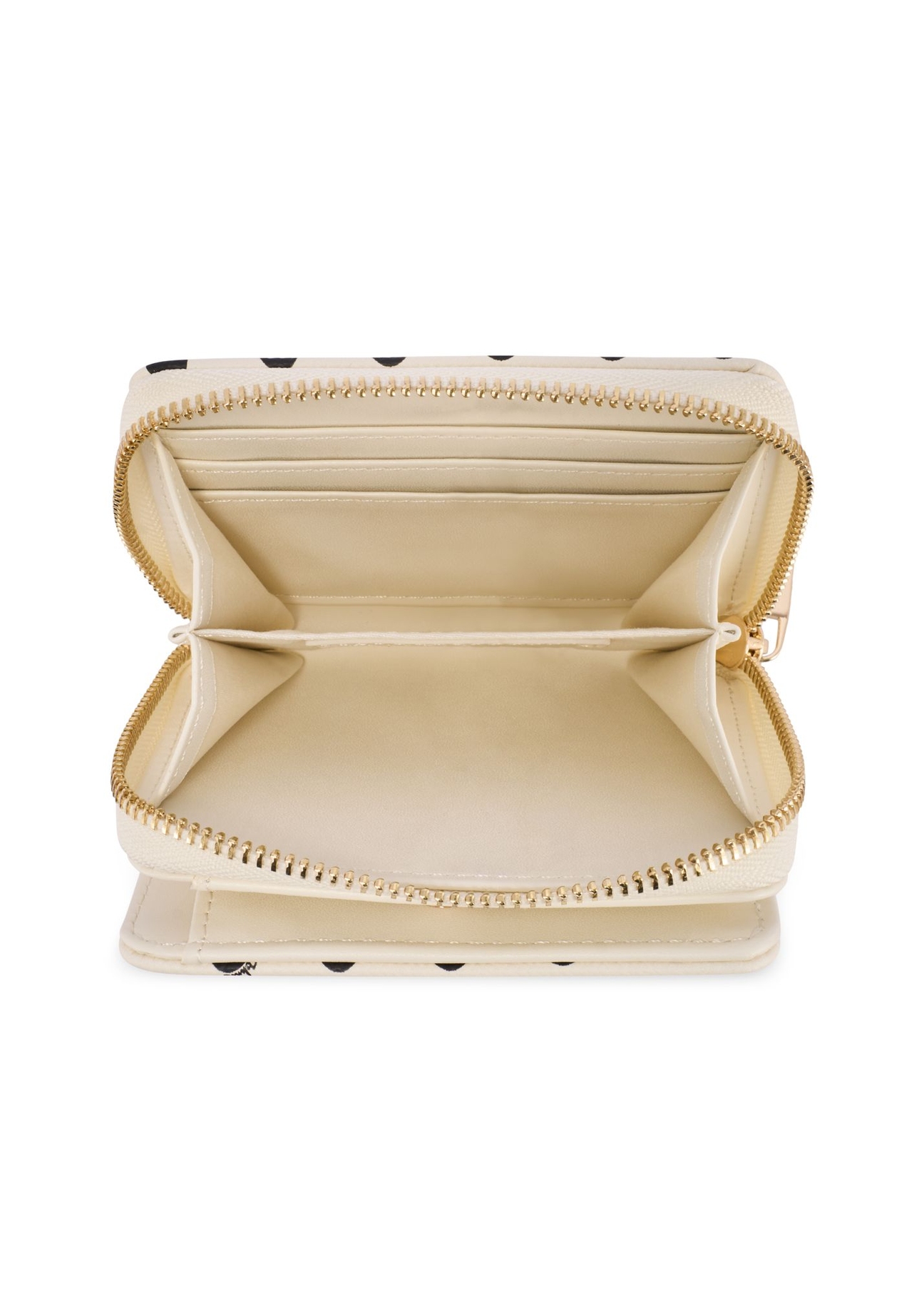 Mały beżowy portfel damski z logo POREC-0366-0P(W26) - widok produktu z góry, na białym tle.